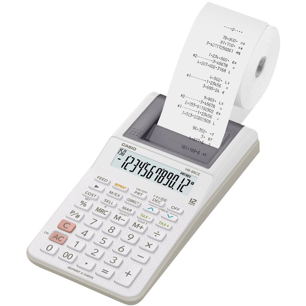 CASIO Taschenrechner Casio HR-8RCE-WE Druckender Tischrechner Weiß Display (Stellen): 12 b
