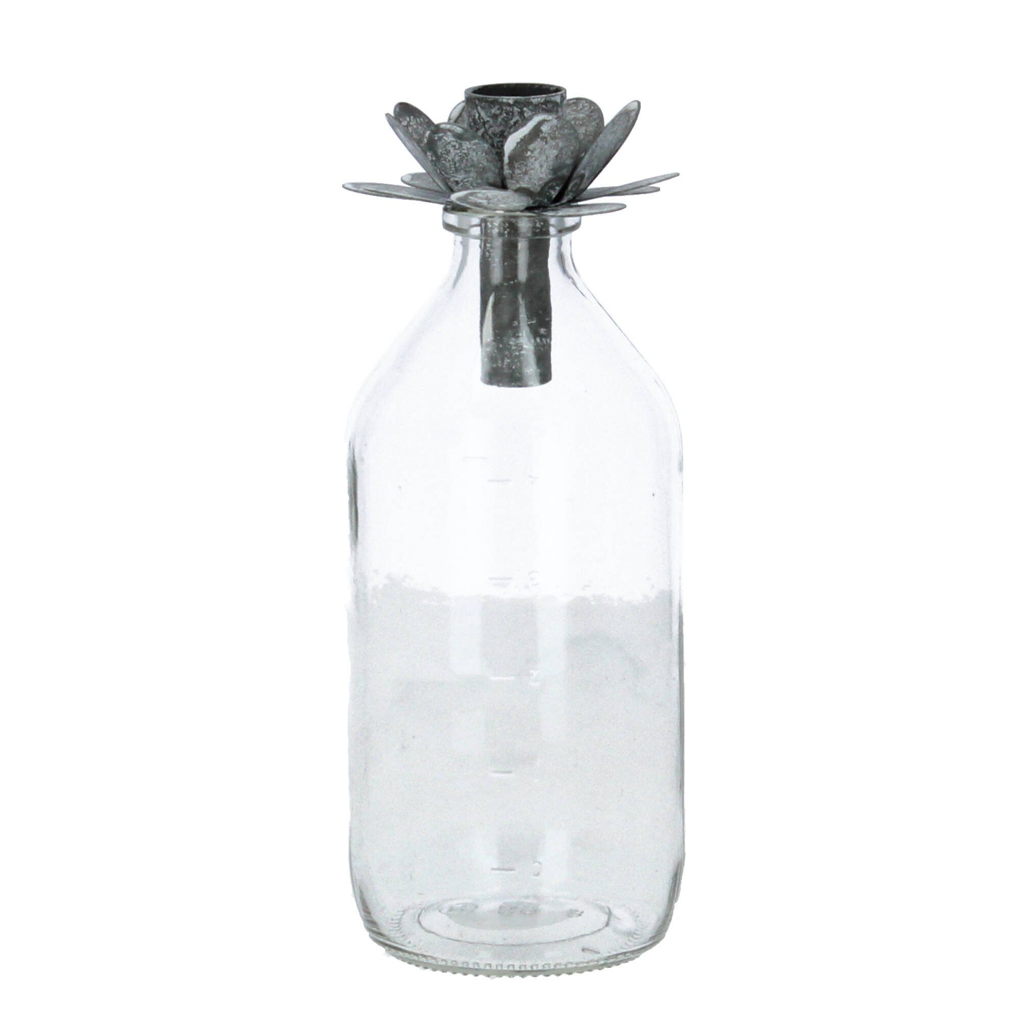 Chic Antique Kerzenhalter Chic Antique Glasflasche mit Kerzenhalter Blume H21cm antique zink (1 St)