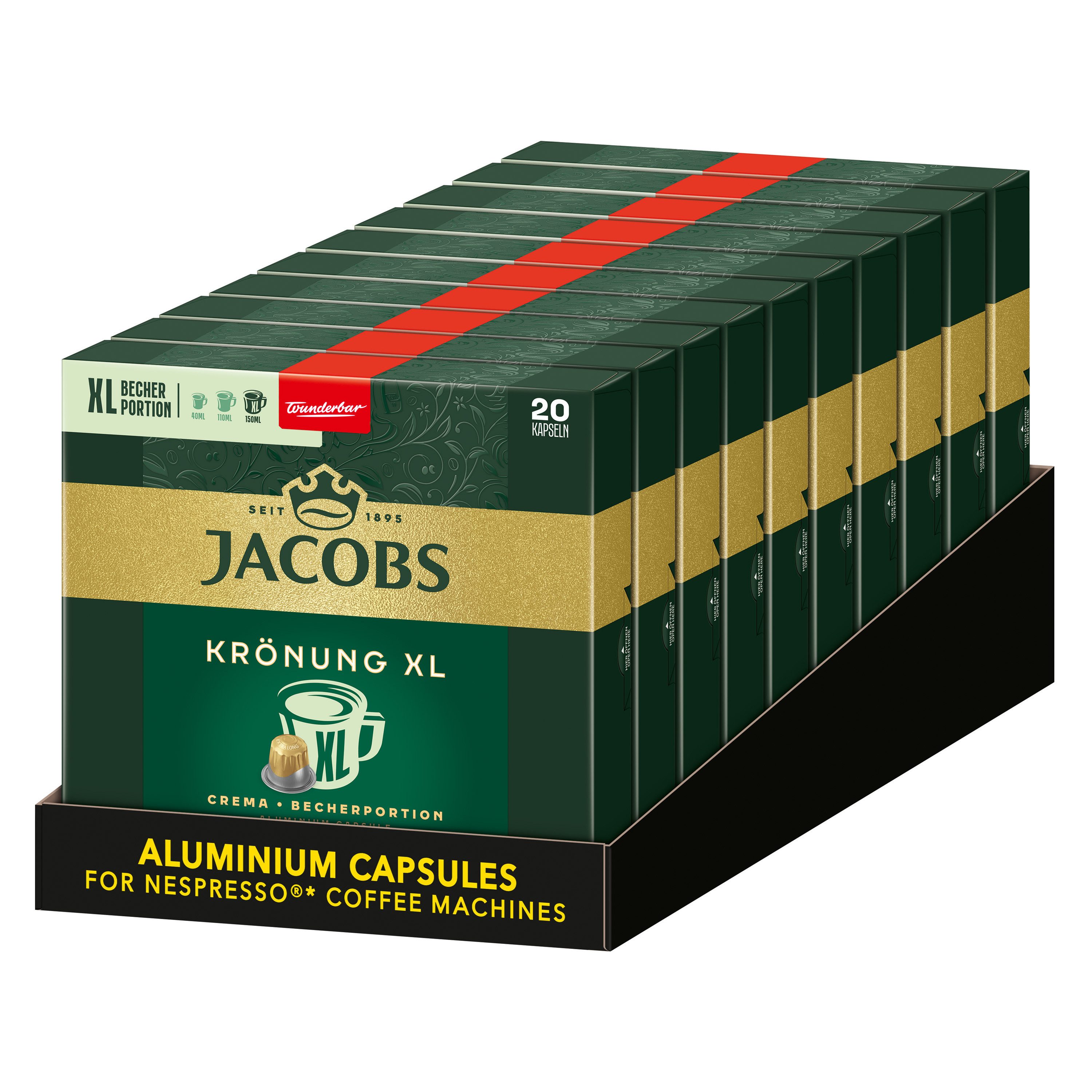 JACOBS Kaffee Kapseln Krönung Crema XL 200 Nespresso®* kompatibel 10 x 20, (Packung, 10er Pack)