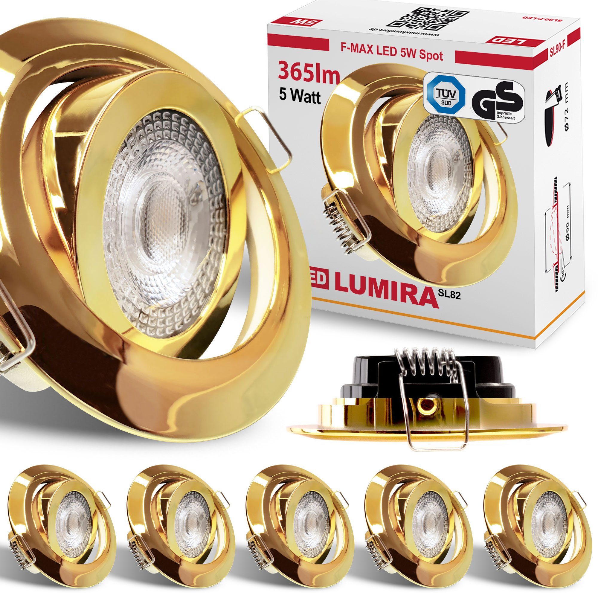 Maxkomfort LED Einbaustrahler 6/12er-Set, rund & schwenkbar, Einbauleuchten, warmweiß 3000K, LED fest integriert, warmweiß 3000K, Einbauspot Flach