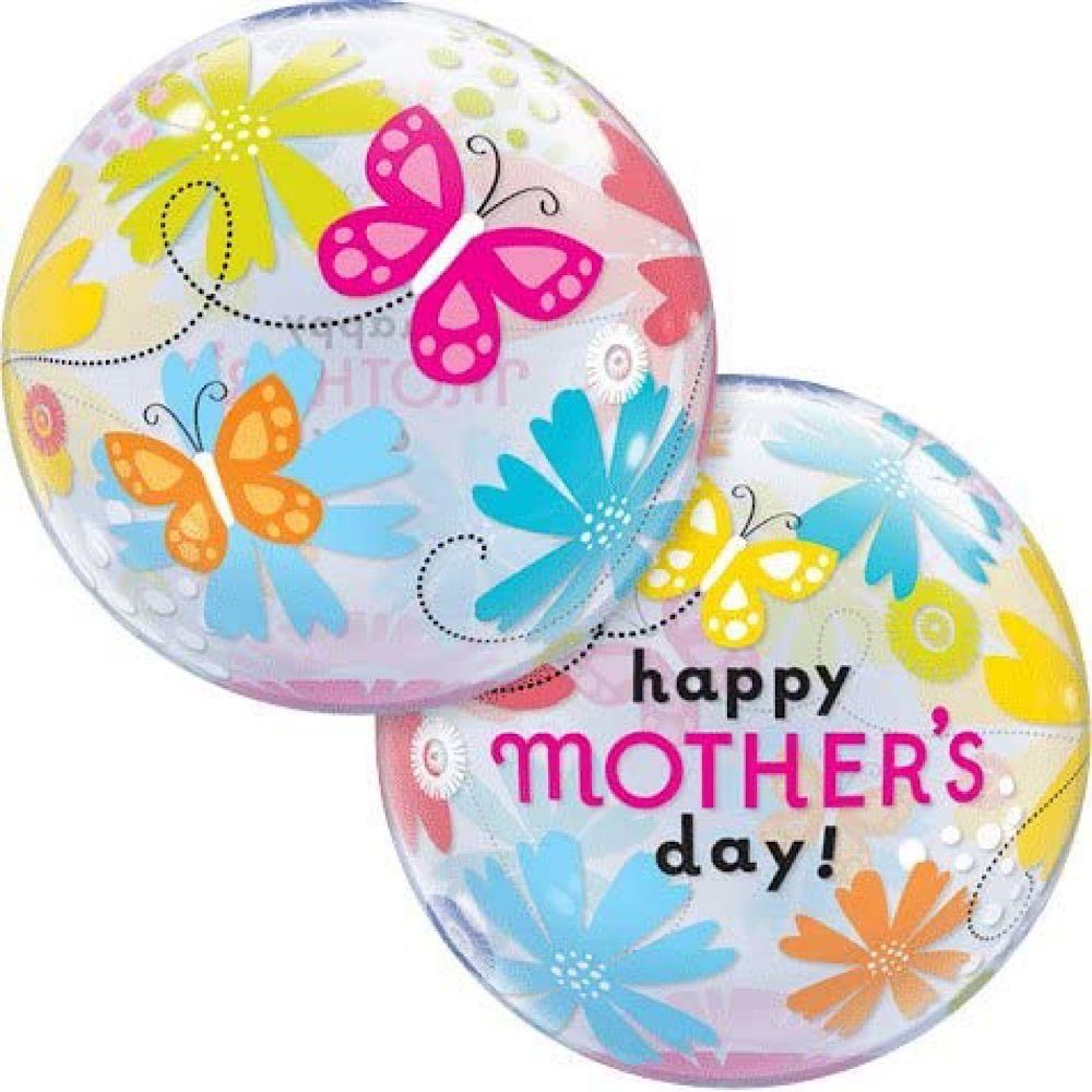 Qualatex Folienballon Bubbles 'Happy Mother's Day' bunte Blumen und Sch