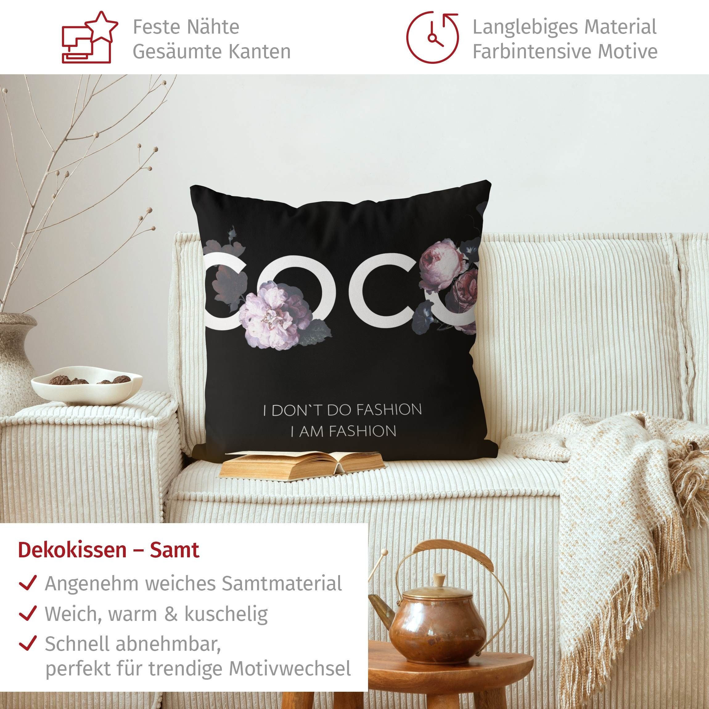 Bilderdepot24 Dekokissen drinnen Kissenhülle/ Sofakissen/ Zierkissen Kissenhülle schwarz Blumen, Bezug mit / ohne Füllung Zierkissen Outdoor Sofa Bett