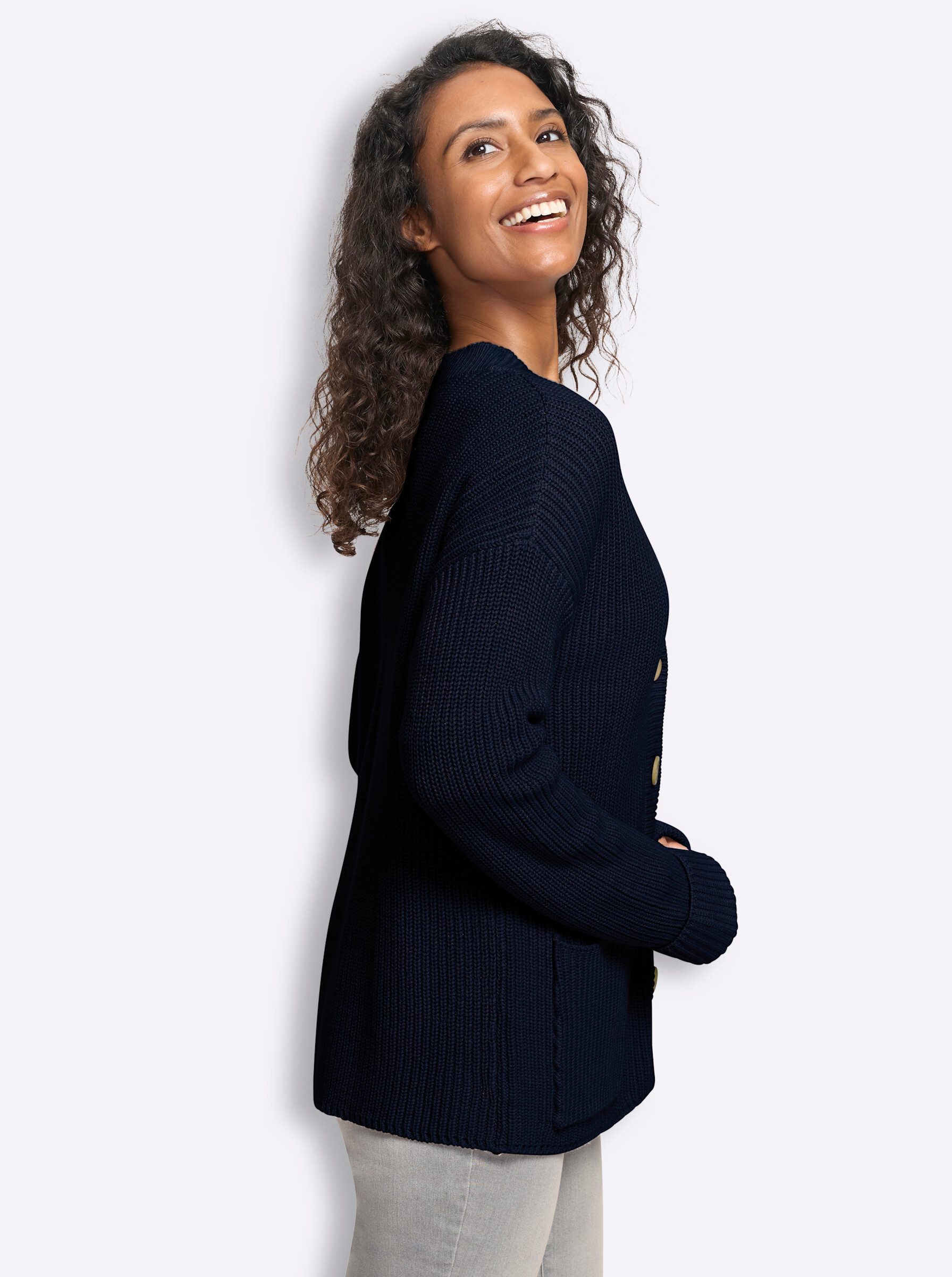 heine Strickjacke Strickjacke Langarm Grobstrick, Rippoptik