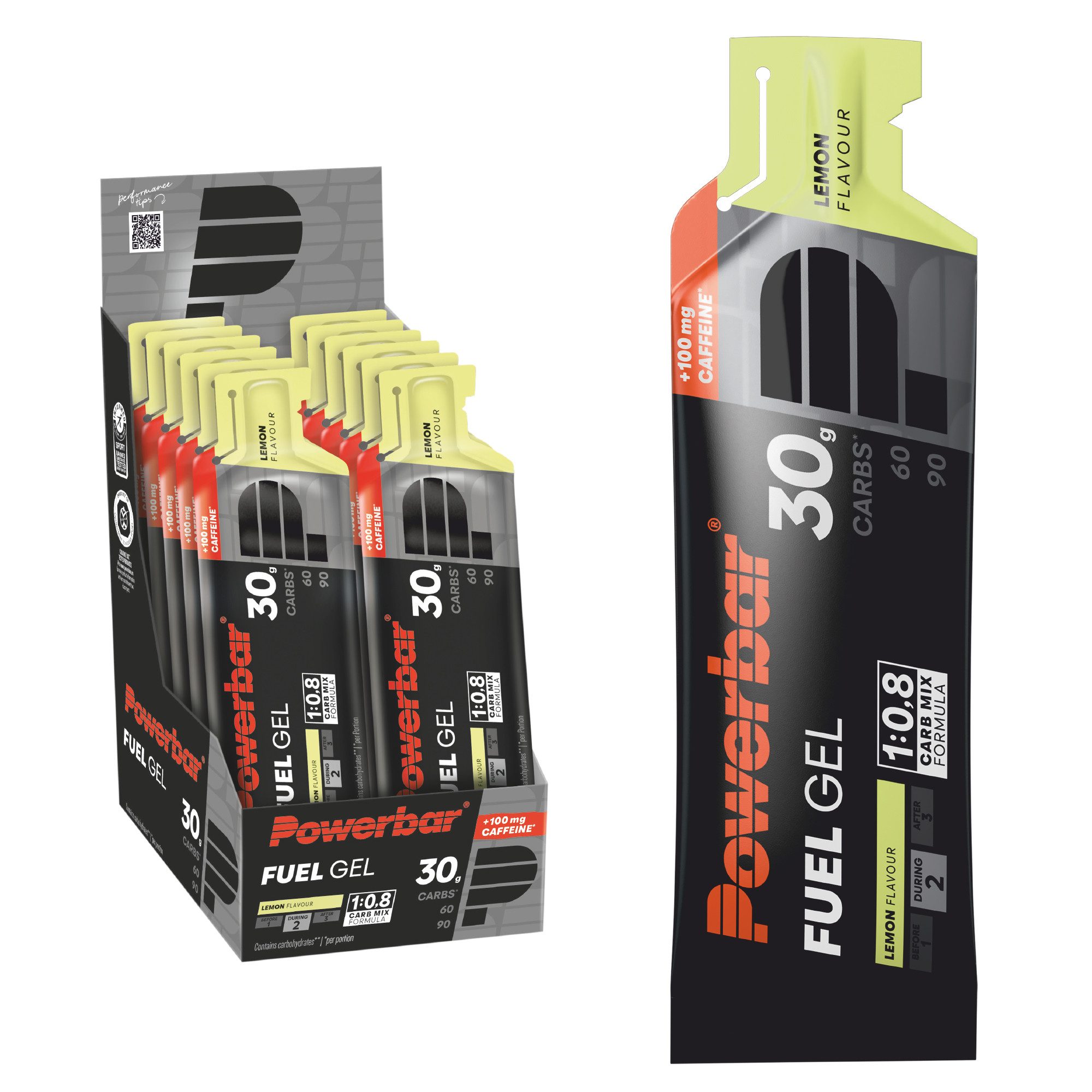 PowerBar Kohlenhydratgel Fuel 30 Gel Black Line Lemon 100mg Koffein 12 x 50ml Gel, Packung à 12 St., 600 ml