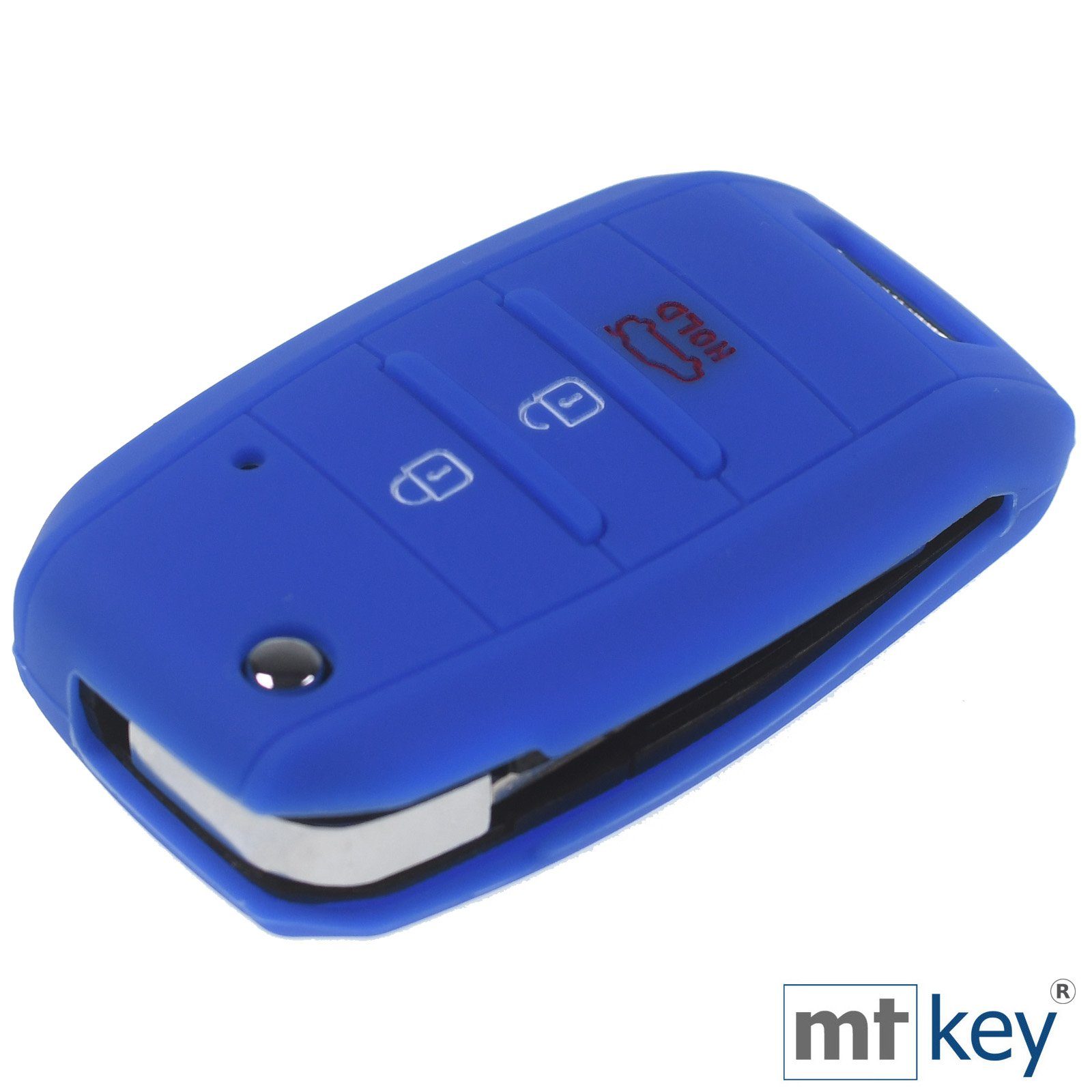 für Schlüsseltasche Schutzhülle Ceed Carens Sportage mt-key mit Schlüsselband, Rio Blau Autoschlüssel KIA Picantio Tasten Silikon Soul Softcase Stonic 3