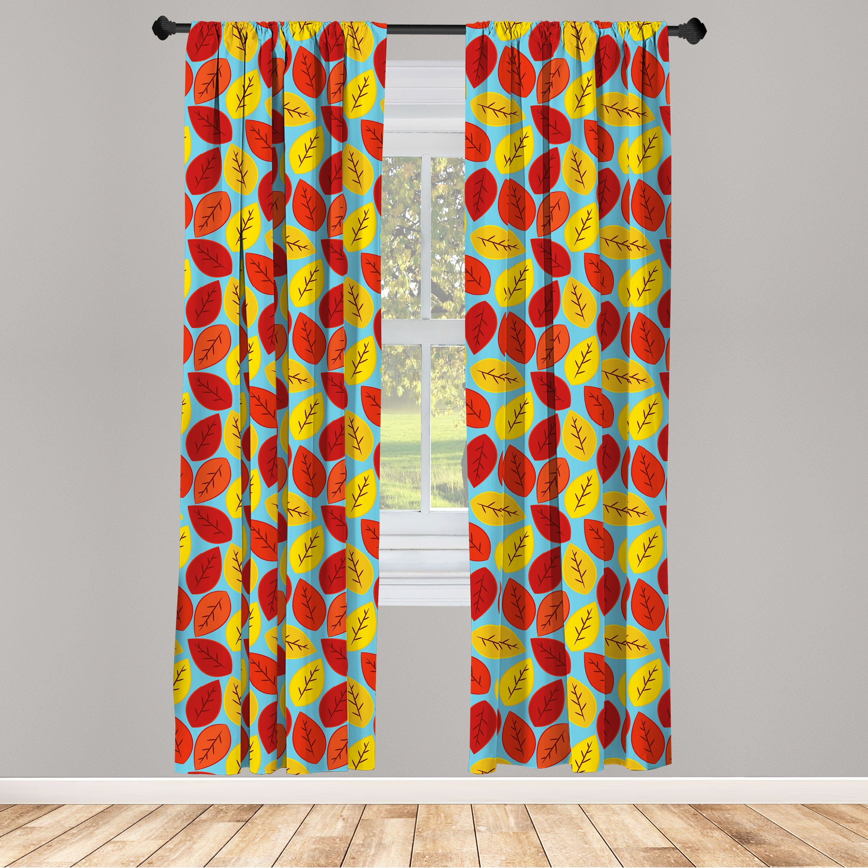 Gardine Vorhang für Wohnzimmer Schlafzimmer Dekor, Abakuhaus, Microfaser, Herbstlaub Cartoon-Art-Muster
