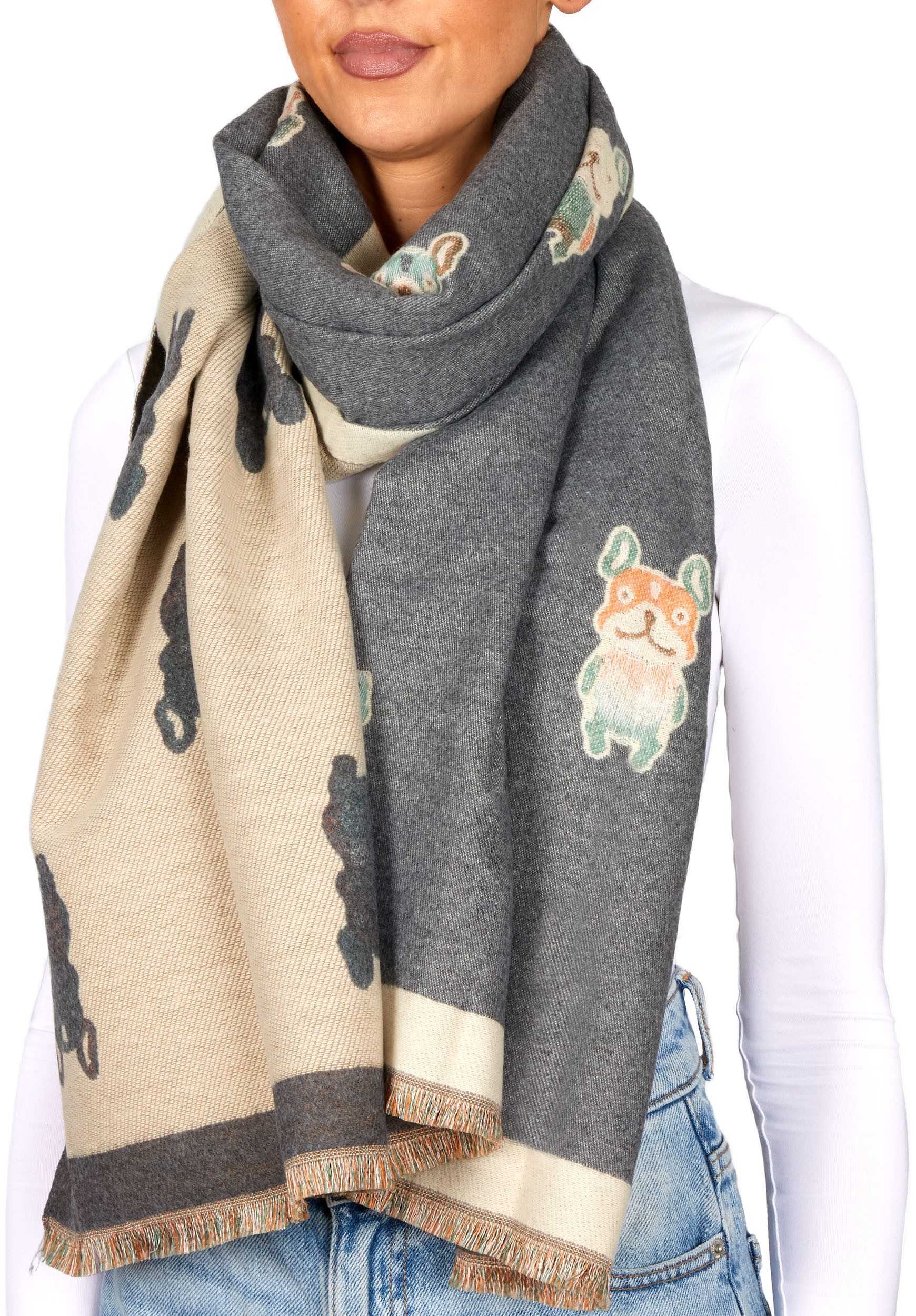 BRUBAKER Schal Cashmirillo Damen Schal - Französische Bulldogge - 70 x 200 günstig online kaufen