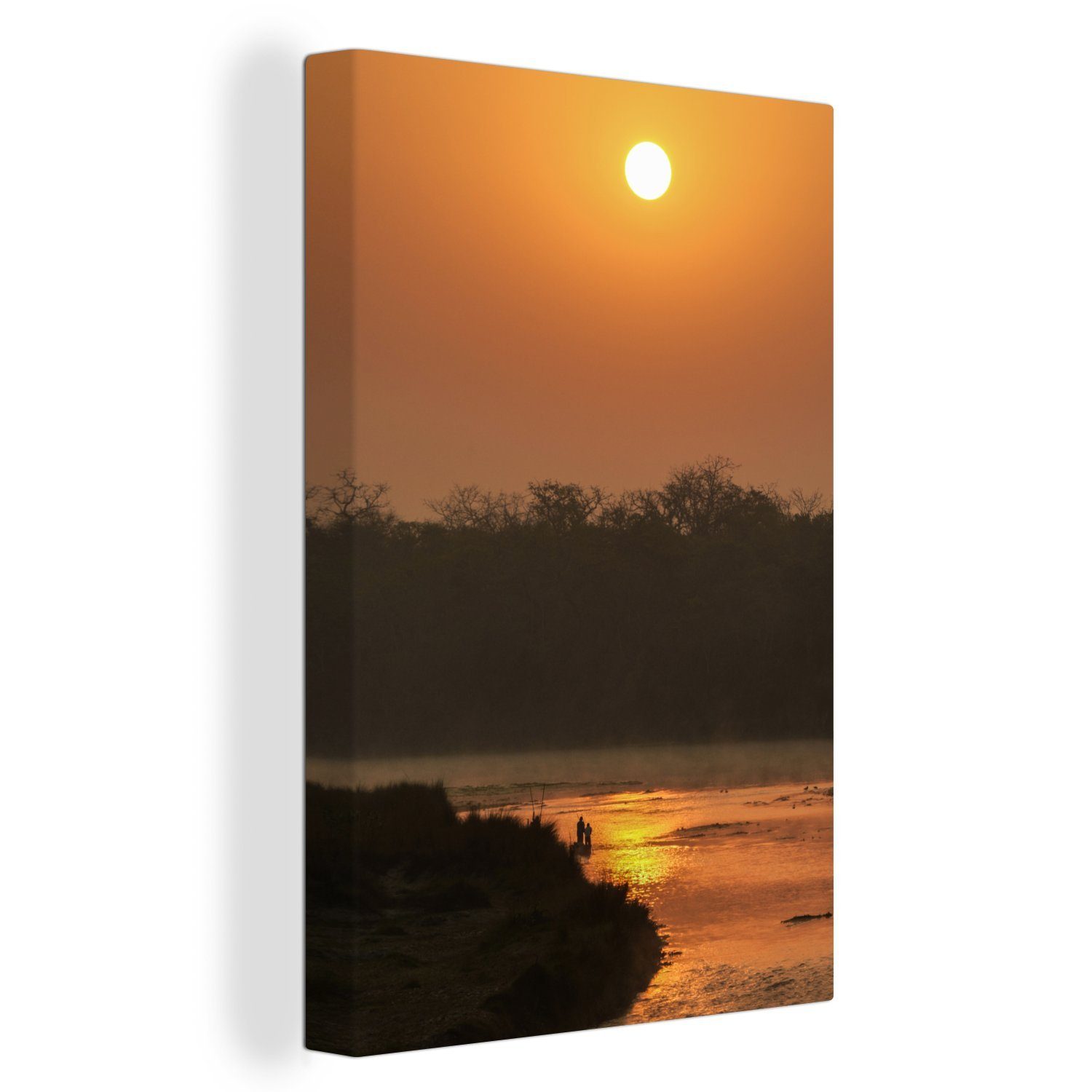 bespannt Chitwan-Nationalpark 20x30 Oranger (1 OneMillionCanvasses® Sonnenuntergang Nepal, fertig Leinwandbild cm in Leinwandbild Gemälde, Zackenaufhänger, im St), inkl.