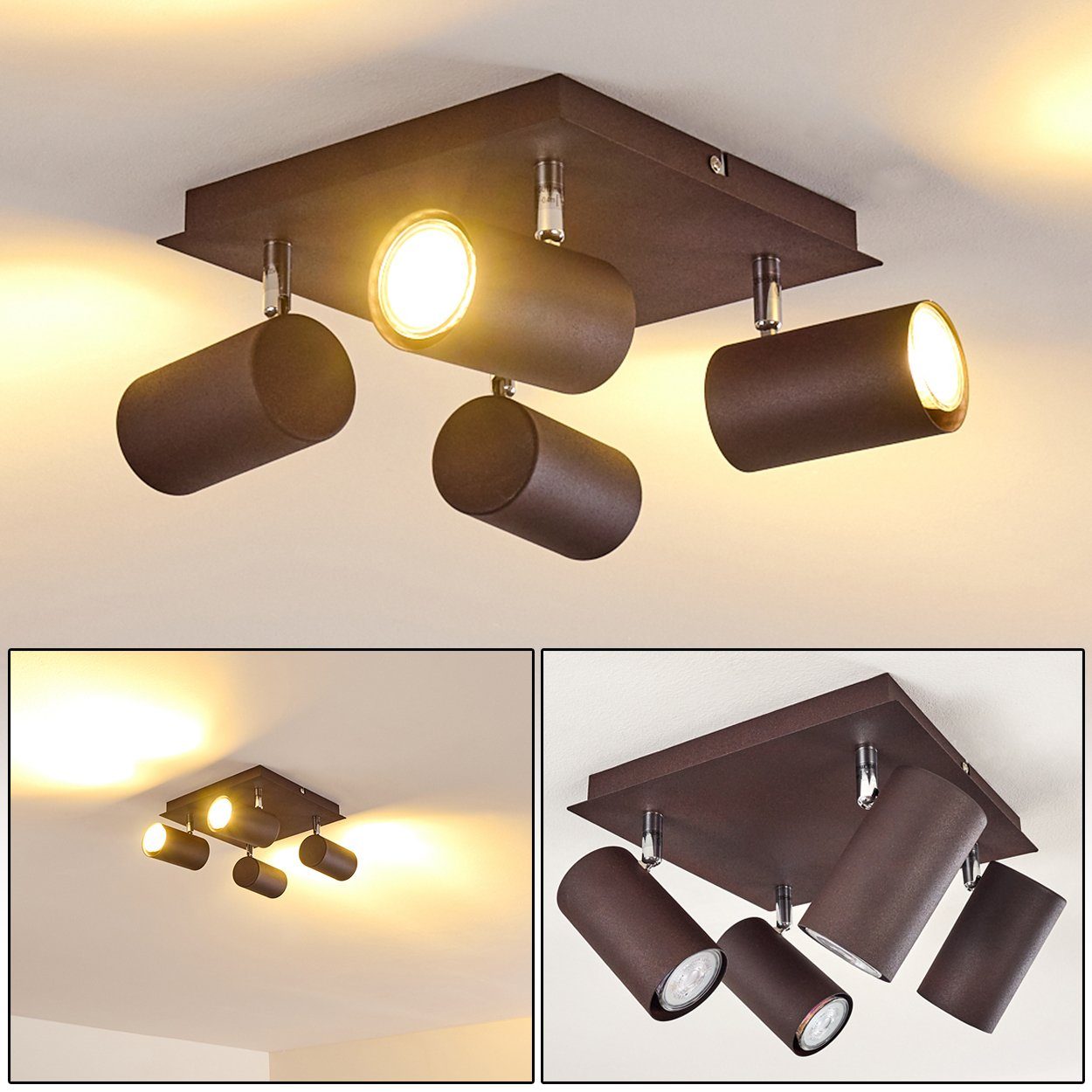 hofstein Deckenleuchte »Godo« moderne Deckenlampe aus Metall in Rost/Chrom, ohne Leuchtmittel, Leuchte mit verstellbaren Strahlern, 4xGU10