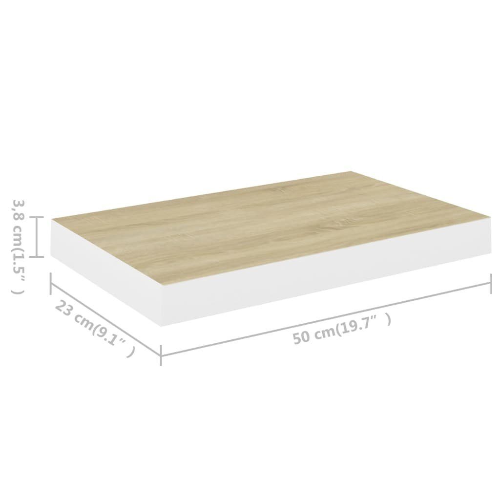 Stk. Wandregal 4 Weiß 50x23x3,8 Schweberegale und Eichen-Optik MDF cm furnicato