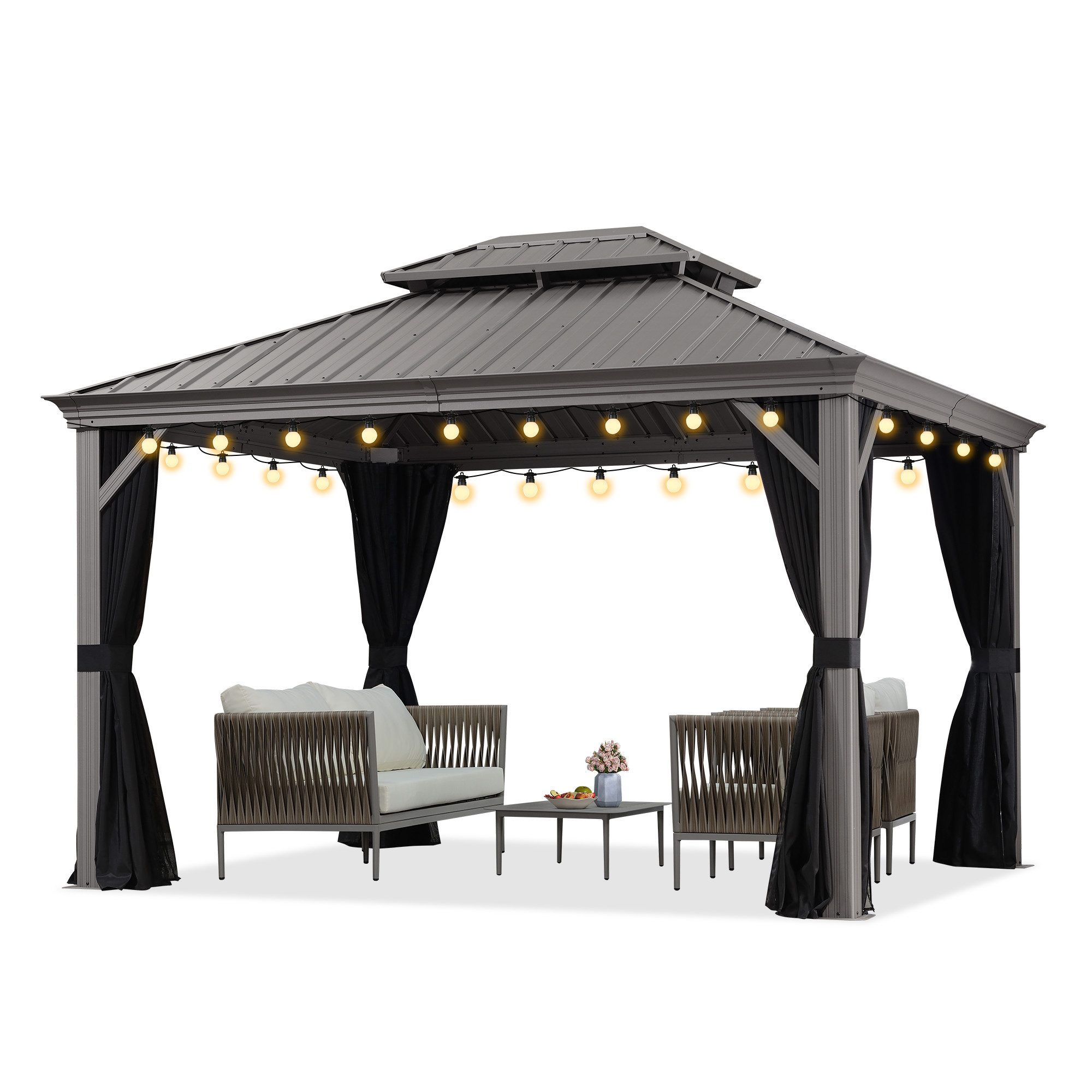 PURPLE LEAF Pavillon Hardtop Alu Gartenpavillon mit Seitenteilen und LED Li günstig online kaufen