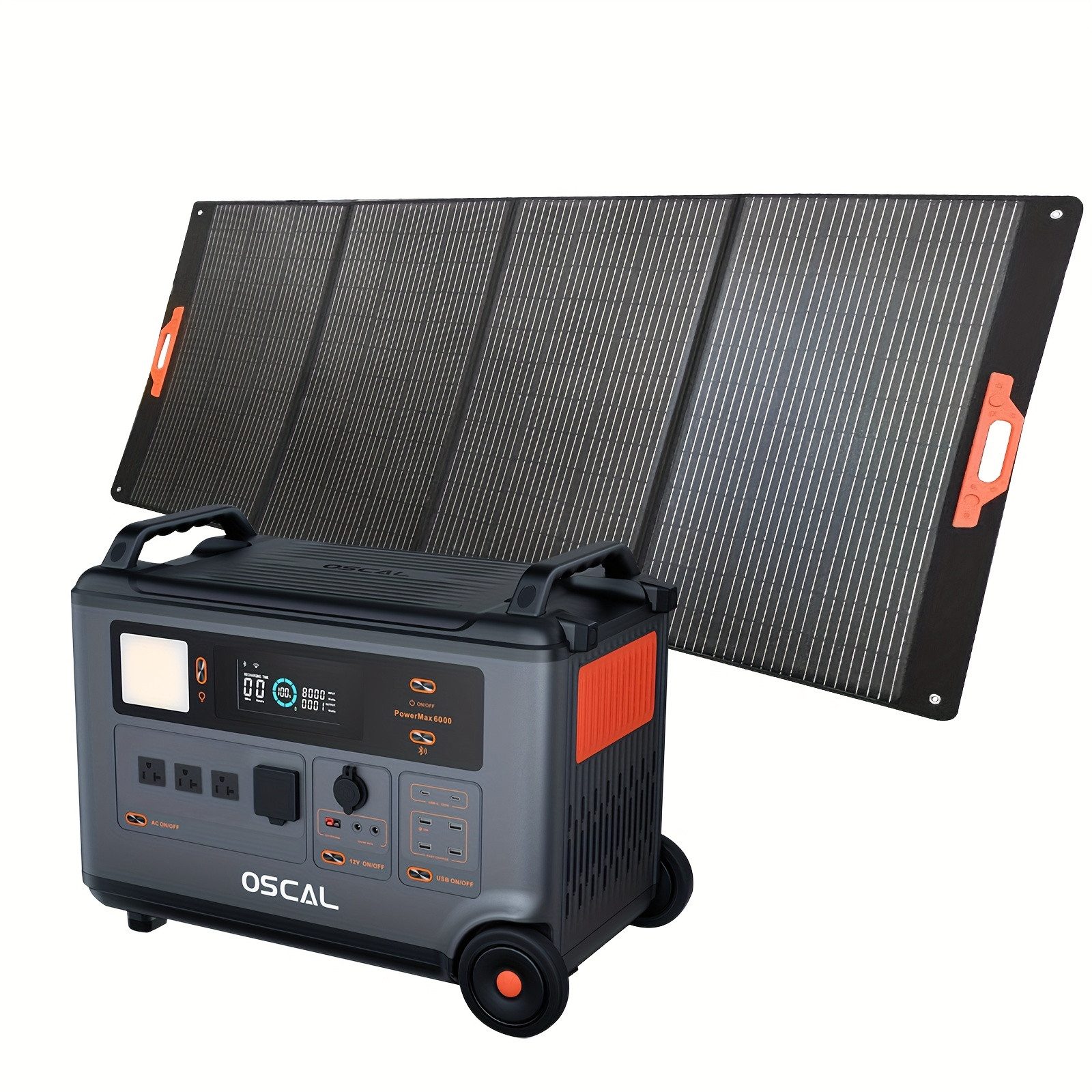 OSCAL Stromerzeuger PowerMax 3600W /6000W Powerstation oder PM 200W Solarpannel, 3,60 in kW, 3600Wh, LiFePO4 Solarspeicher