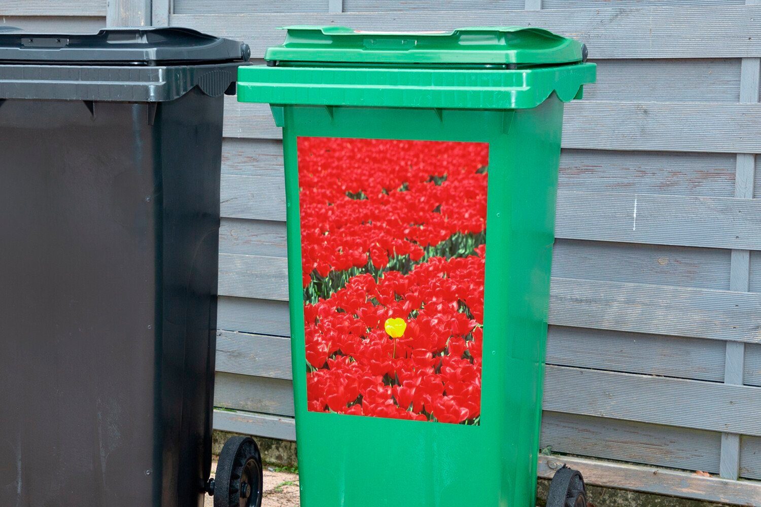MuchoWow Wandsticker Ein roter in Feld voller (1 Niederlanden Mülleimer-aufkleber, Sticker, Container, Tulpen Abfalbehälter St), Mülltonne, den