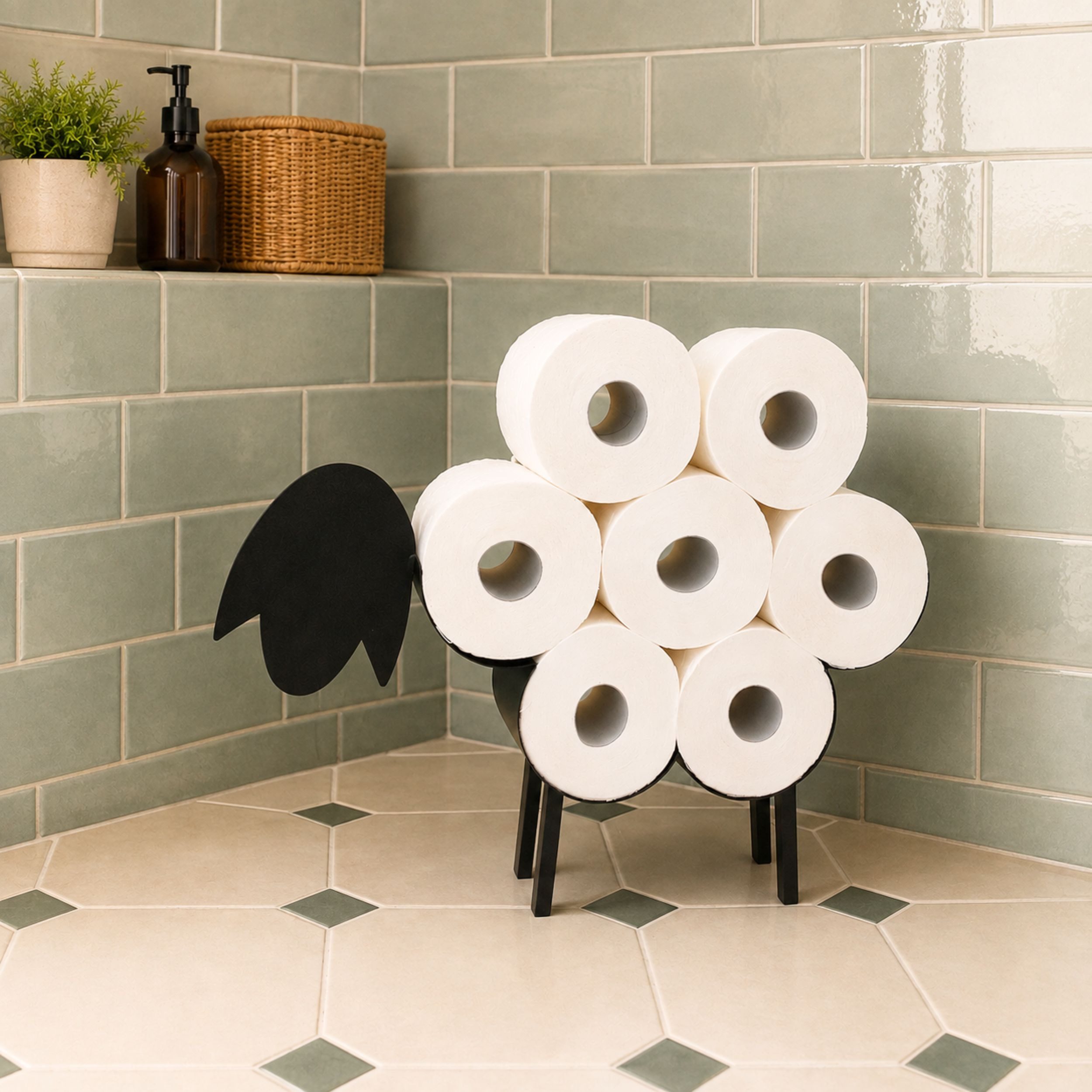 DanDiBo Toilettenpapierhalter Schwarz Metall Schaf WC Freistehend, ohne Bohren, Freistehend