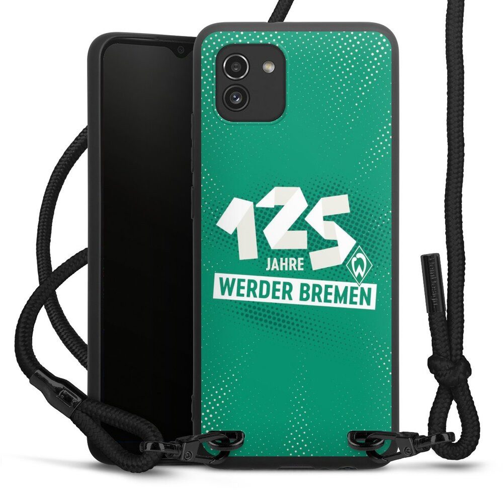 DeinDesign Handyhülle 125 Jahre Werder Bremen Offizielles Lizenzprodukt, Samsung Galaxy A03 Premium Handykette Hülle mit Band Case zum Umhängen