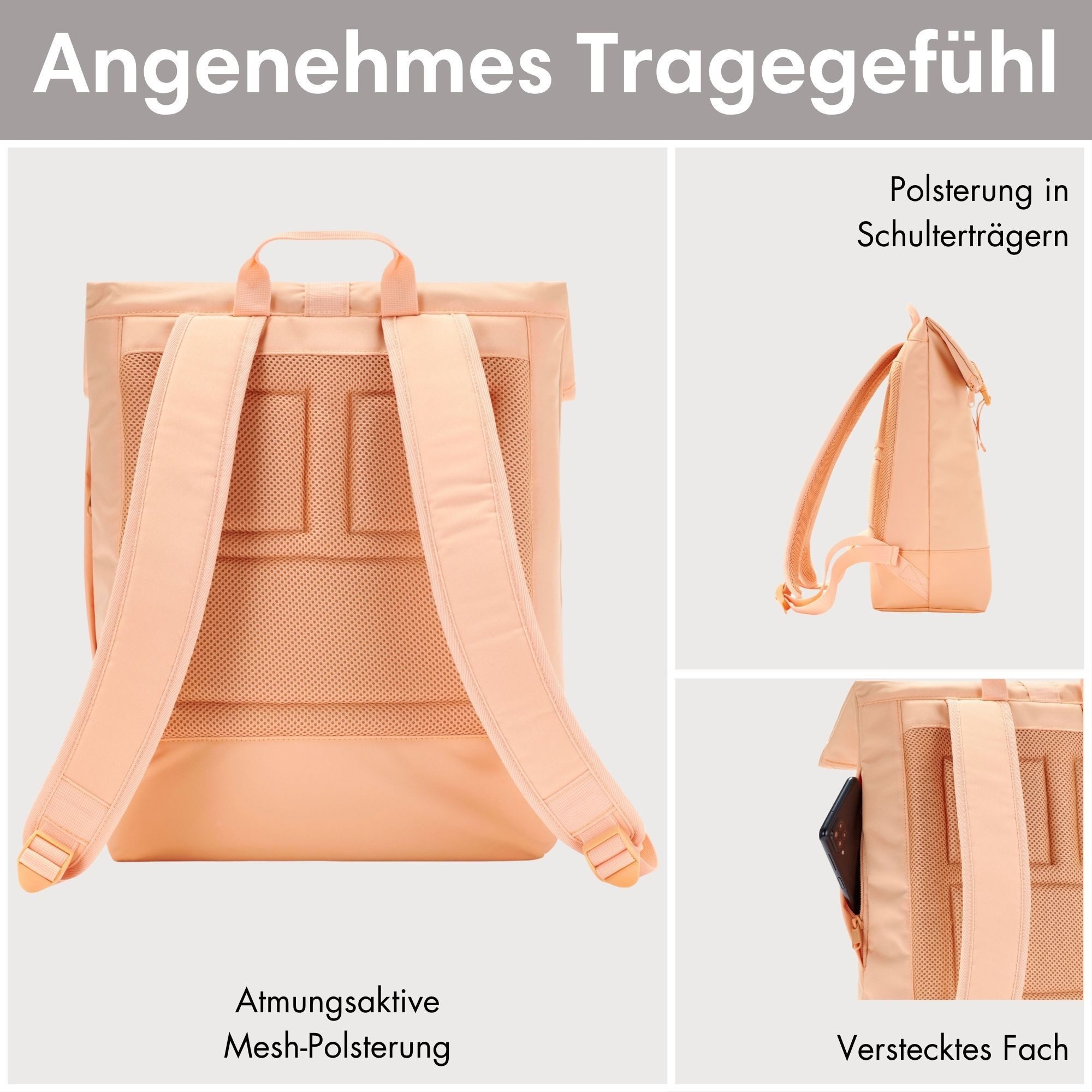 LARKSON Cityrucksack TAMMO, Rolltop Damen Herren, Laptop Fach (1-tlg), Flexible Größe, Wasserabweisend