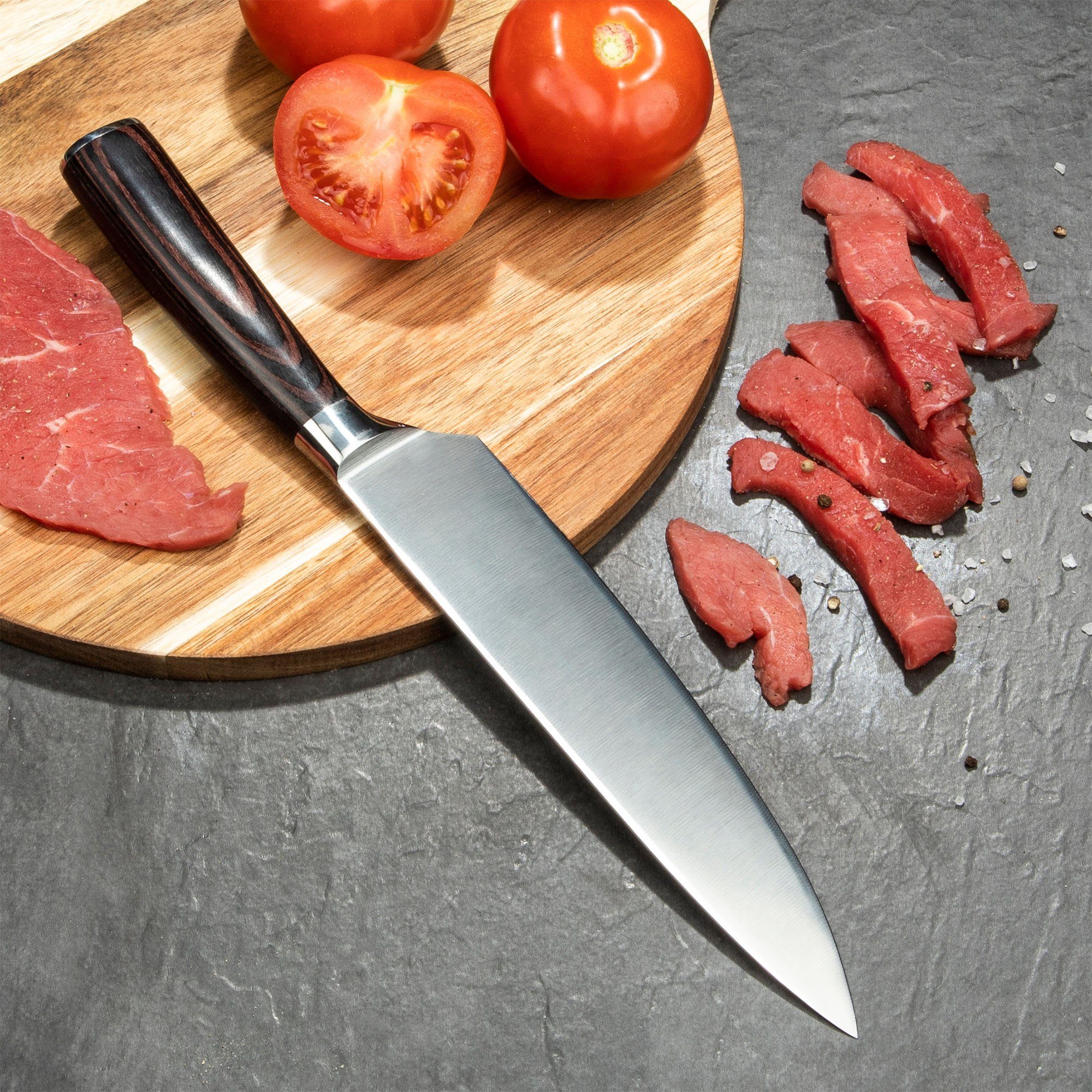natumo Universalküchenmesser Griff - scharfer extra Edelstahl & mit rostfreier Pakkaholz Klinge