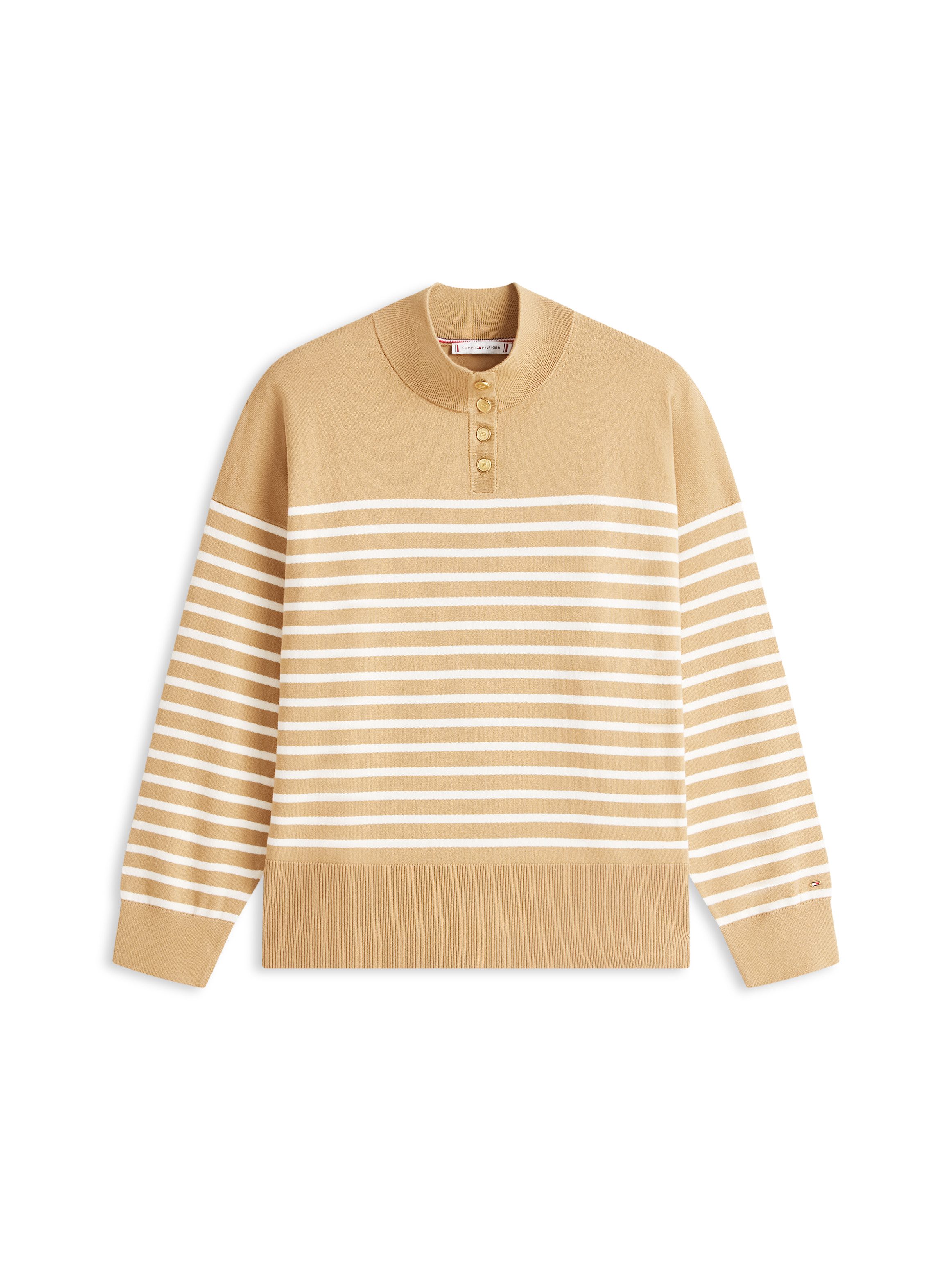 Tommy Hilfiger Curve Stehkragenpullover CRV CO JERSEY GOLD BTN MK-NK SWT in großen Größen, mit goldfarbenen Knöpfen – Bild 4 von 5