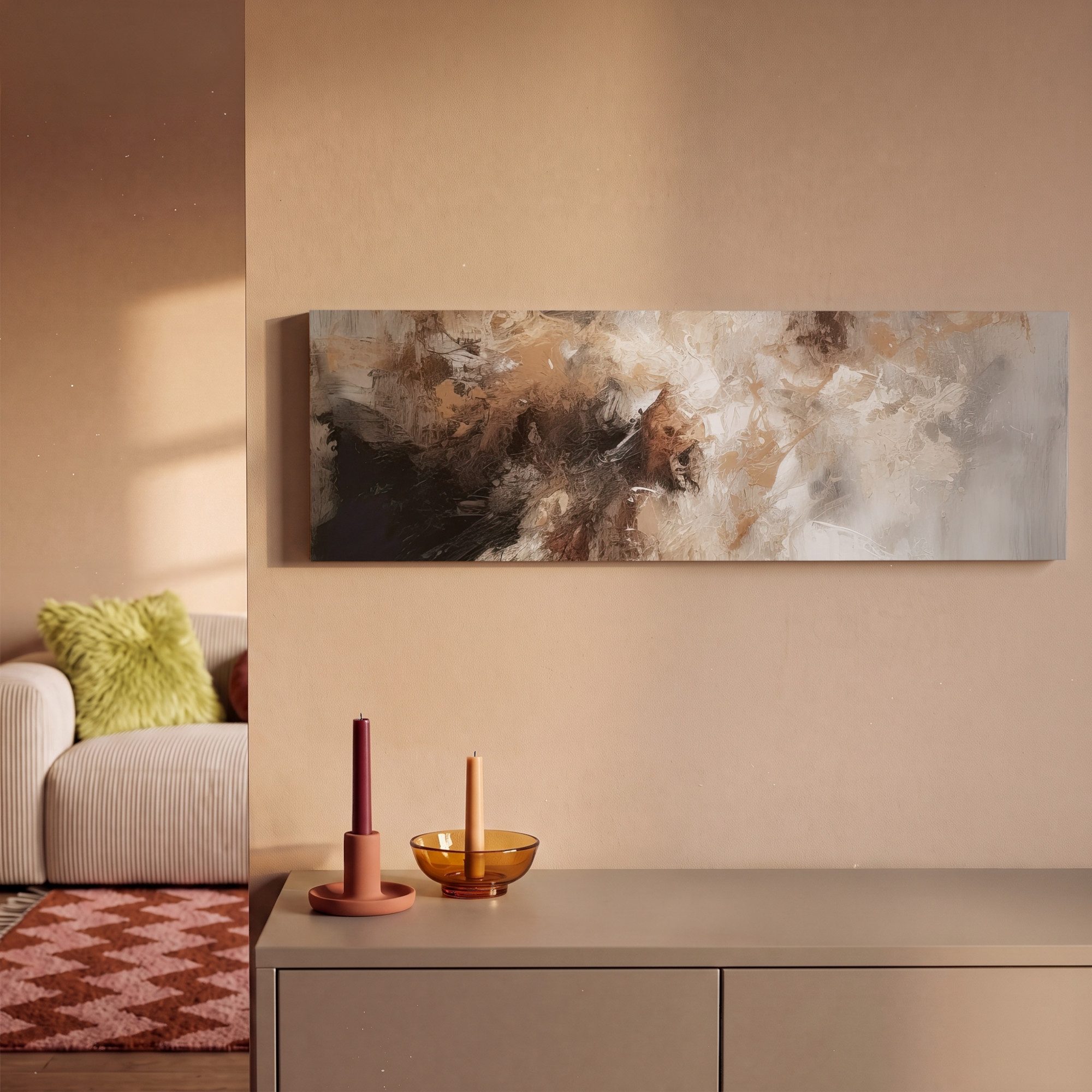 OneMillionCanvasses® Leinwandbild Panorama Farbe - Abstrakt - Beige - Kunst, Fotodruck (1 St), Wandbild, Deko Schlafzimmer Wohnzimmer Flur 60x20 cm – Bild 2 von 5