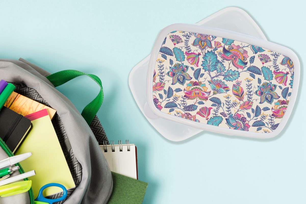 MuchoWow Lunchbox Regenbogen weiß für und - und Kunststoff, - Jungs (2-tlg), für Mädchen Erwachsene, Kinder Brotbox Brotdose, Muster, Blumen Skizze 