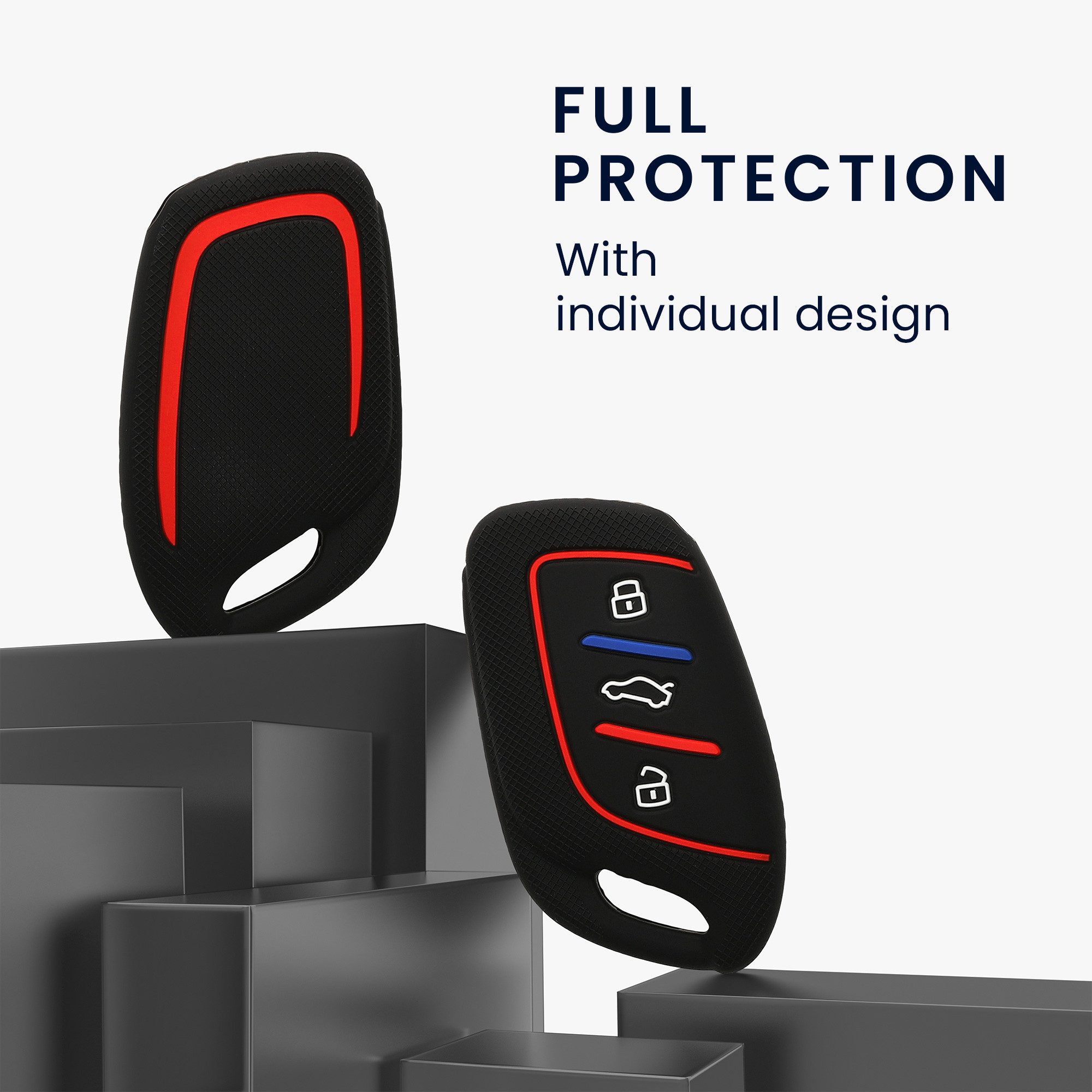 kwmobile Schlüsseltasche Autoschlüssel Silikon Hülle für MG 3-Tasten ZS MG4 MG5 MG6 (1-tlg), Schlüsselhülle aus Silikon - in Schwarz Rot Blau