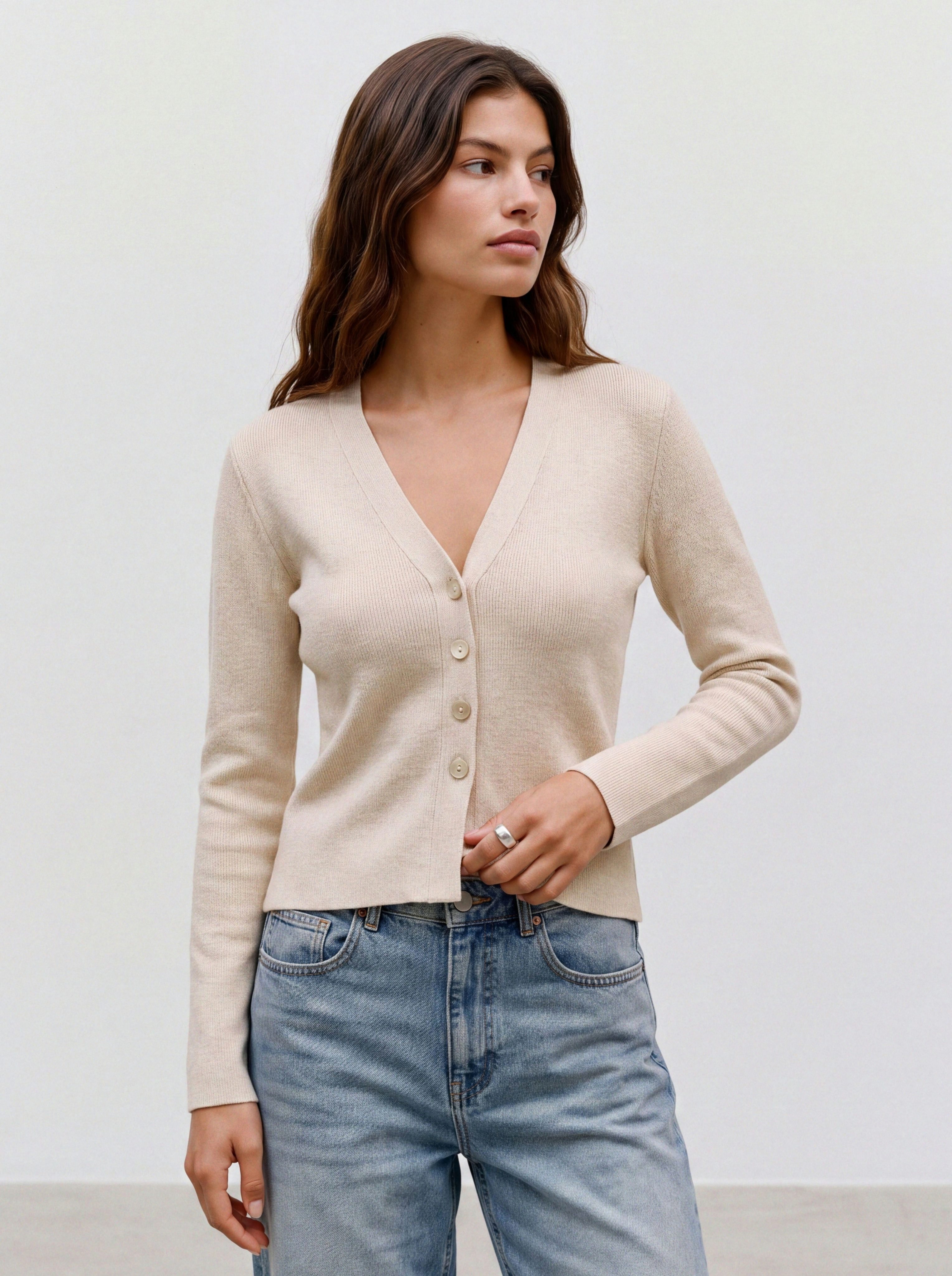 Vero Moda Strickjacke VMMILLE LS V-NECK CARDIGAN NOOS Materialmix mit Wolle