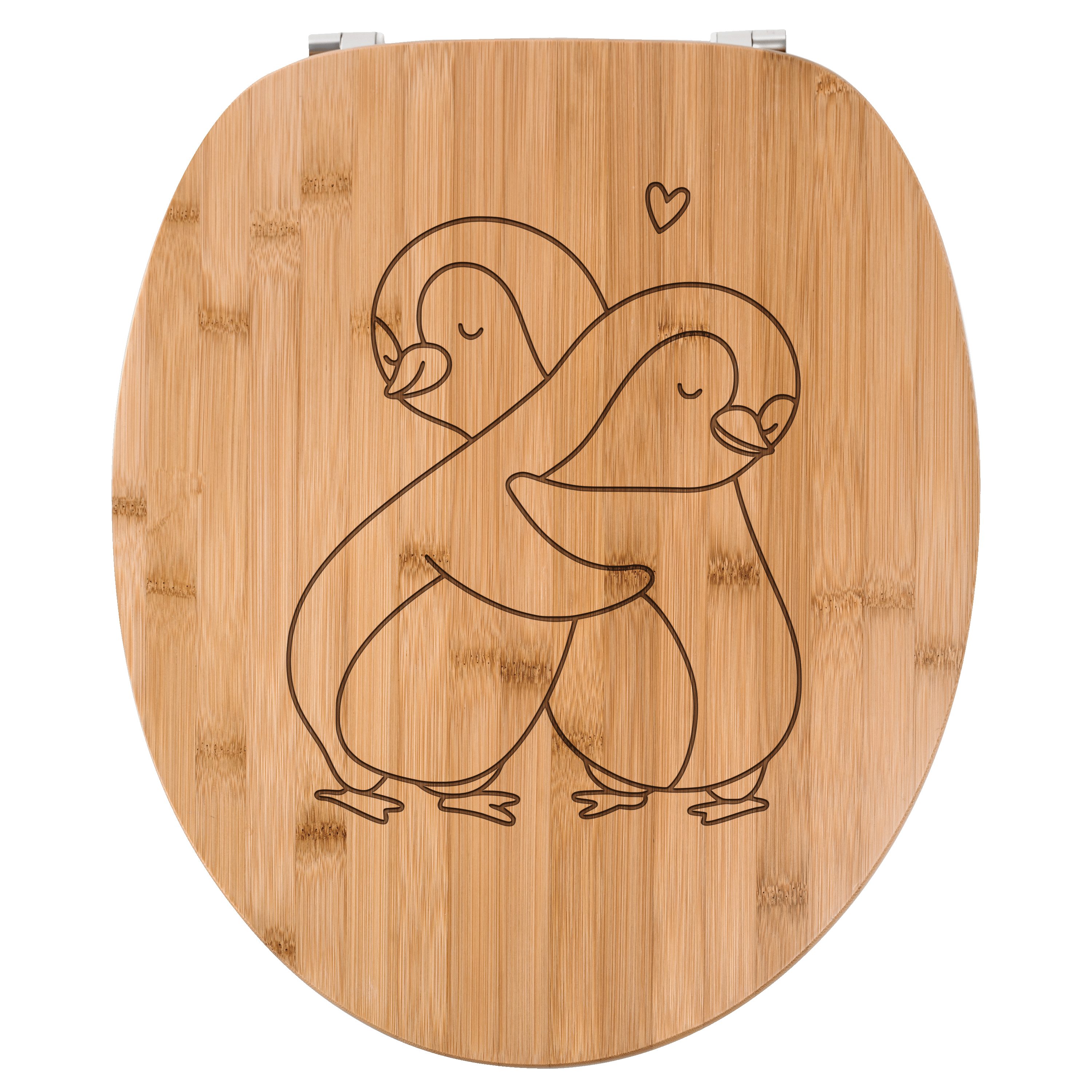 Mr. & Mrs. Panda WC-Sitz Pinguine Kuscheln, WC Sitz, Transparent, Freund, Hochzeitstag, Toilet (Packung), Weißer WC Sitz Jahrestag Bambus Toilettendeckel