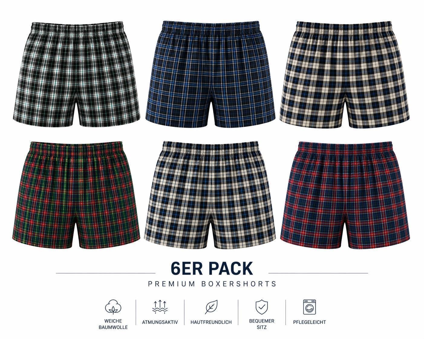EloModa Boxershorts Herren Boxershorts 6er Pack 100% Baumwolle – elastischer Bund, Eingrif (6-St) 6er Pack Herren Boxershorts