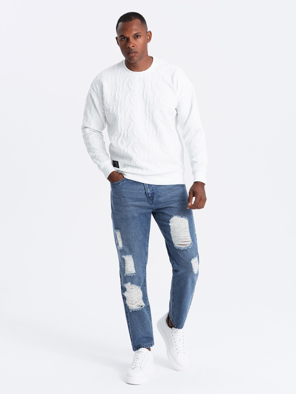 OMBRE Destroyed-Jeans Herren TAPERED FIT Denim-Hose günstig online kaufen