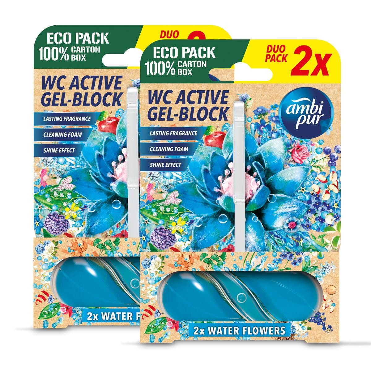 WC-Duftspüler Ambi Pur WC Active Gel-Block 2x45g Water Flowers - WC Duft (2er Pack)