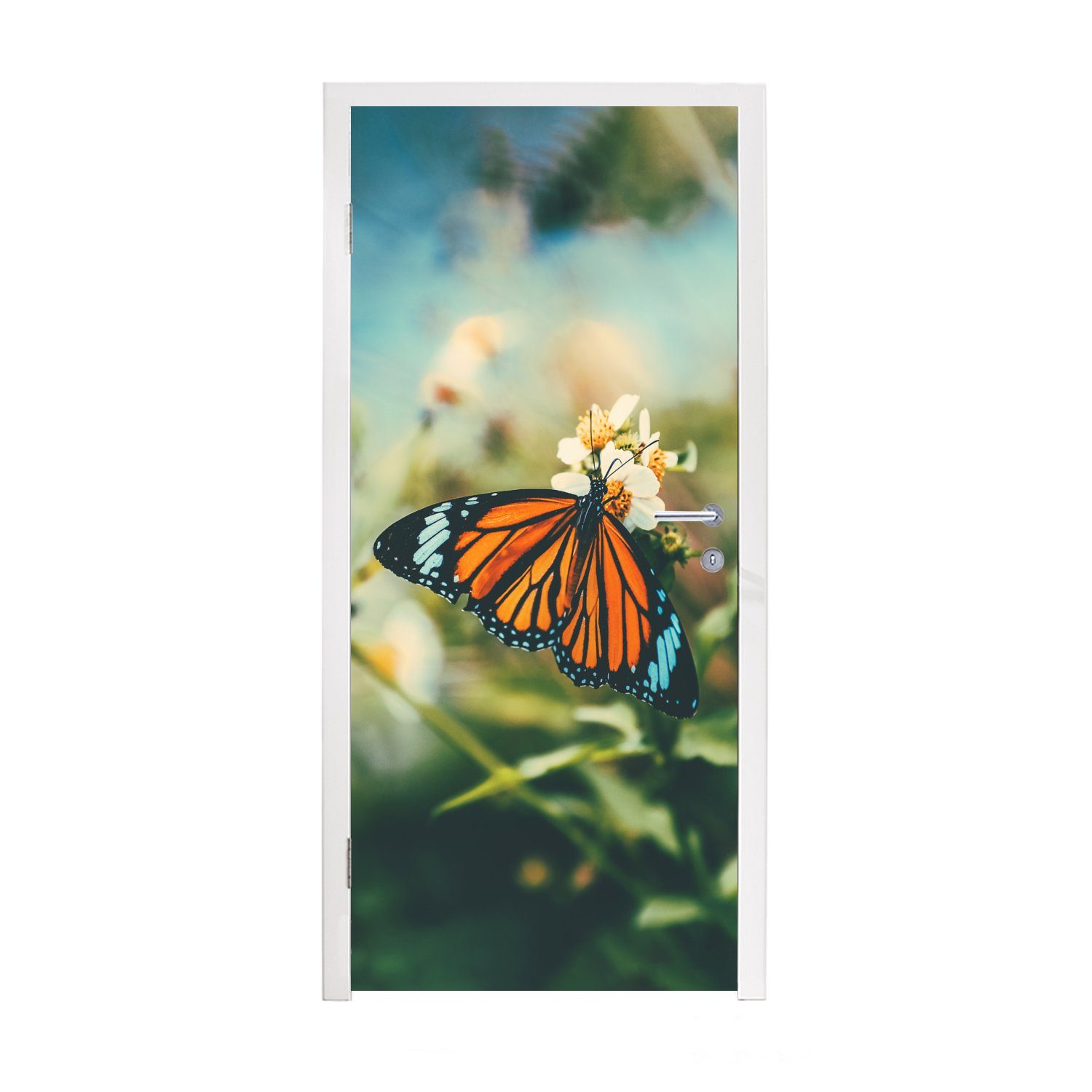 MuchoWow Türtapete Schmetterling - Blumen - Garten, Matt, bedruckt, (1 St), Fototapete für Tür, Türaufkleber, 75x205 cm