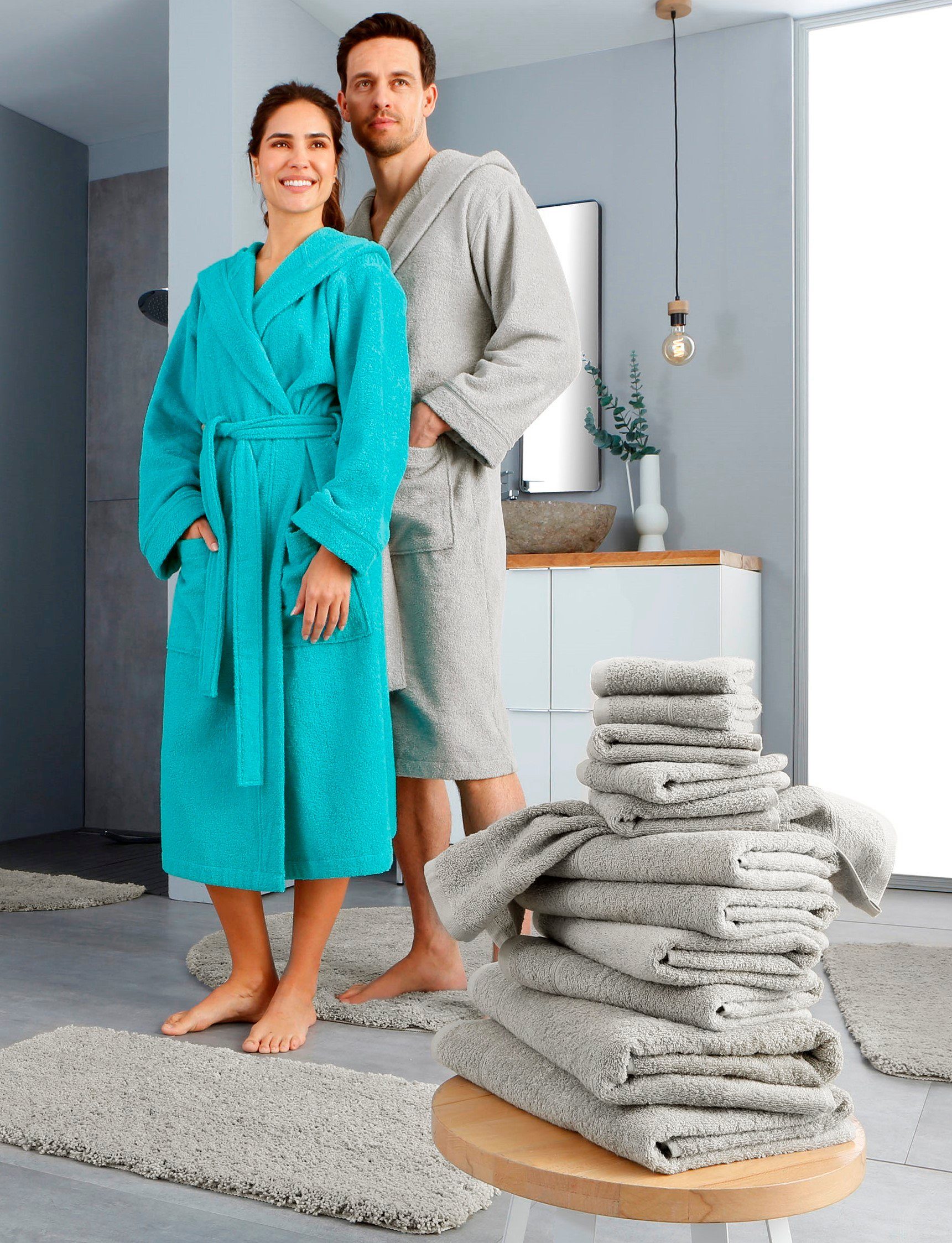 100% einfarbiges Bordüre, aus Handtücher 12-tlg), Handtuch (Set, my mit Frottier, Sanremo, Handtuch-Set grau Baumwolle home Set