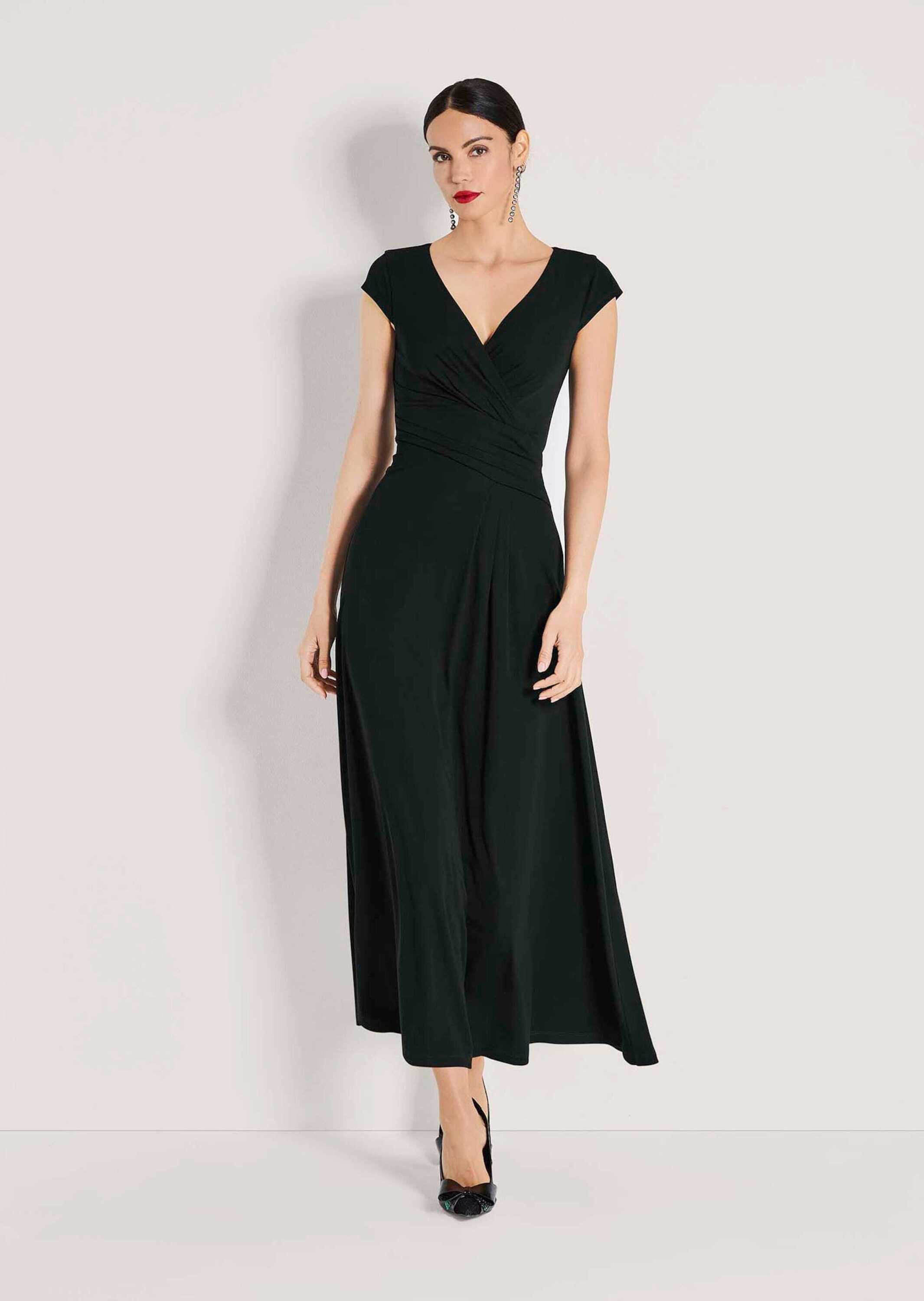 MADELEINE Maxikleid Maxikleid in Wickeloptik Viskosekleid mit V-Ausschnitt, Knöchellänge und Kurzarm