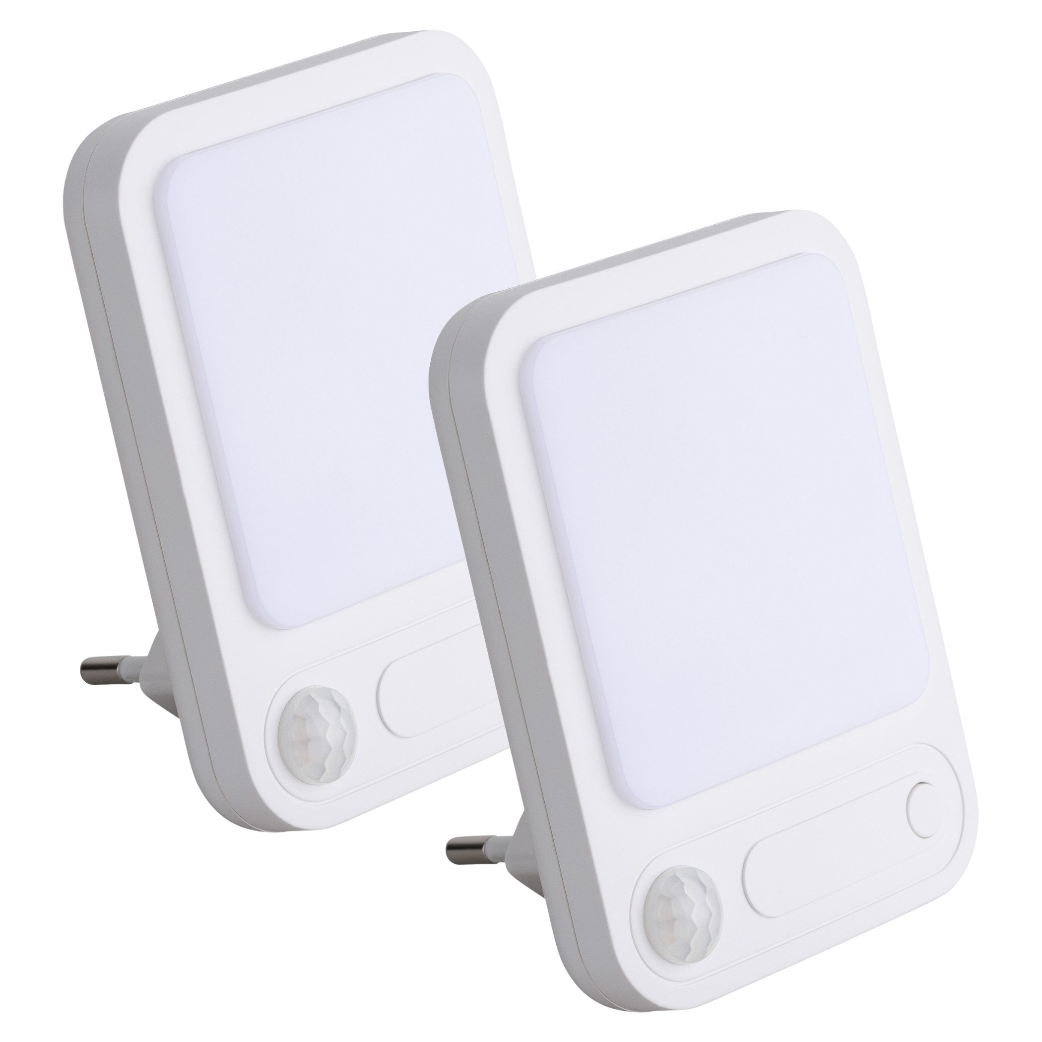 SEBSON LED Nachtlicht Steckdosenlampe 2er - Bewegungsmelder Lichtsensor Dimmbar Einstellbar, LED integriert, warmweiß, Ein- und Ausschalter, Infrarot Sensor, Dämmerungssensor, 91x69x14mm