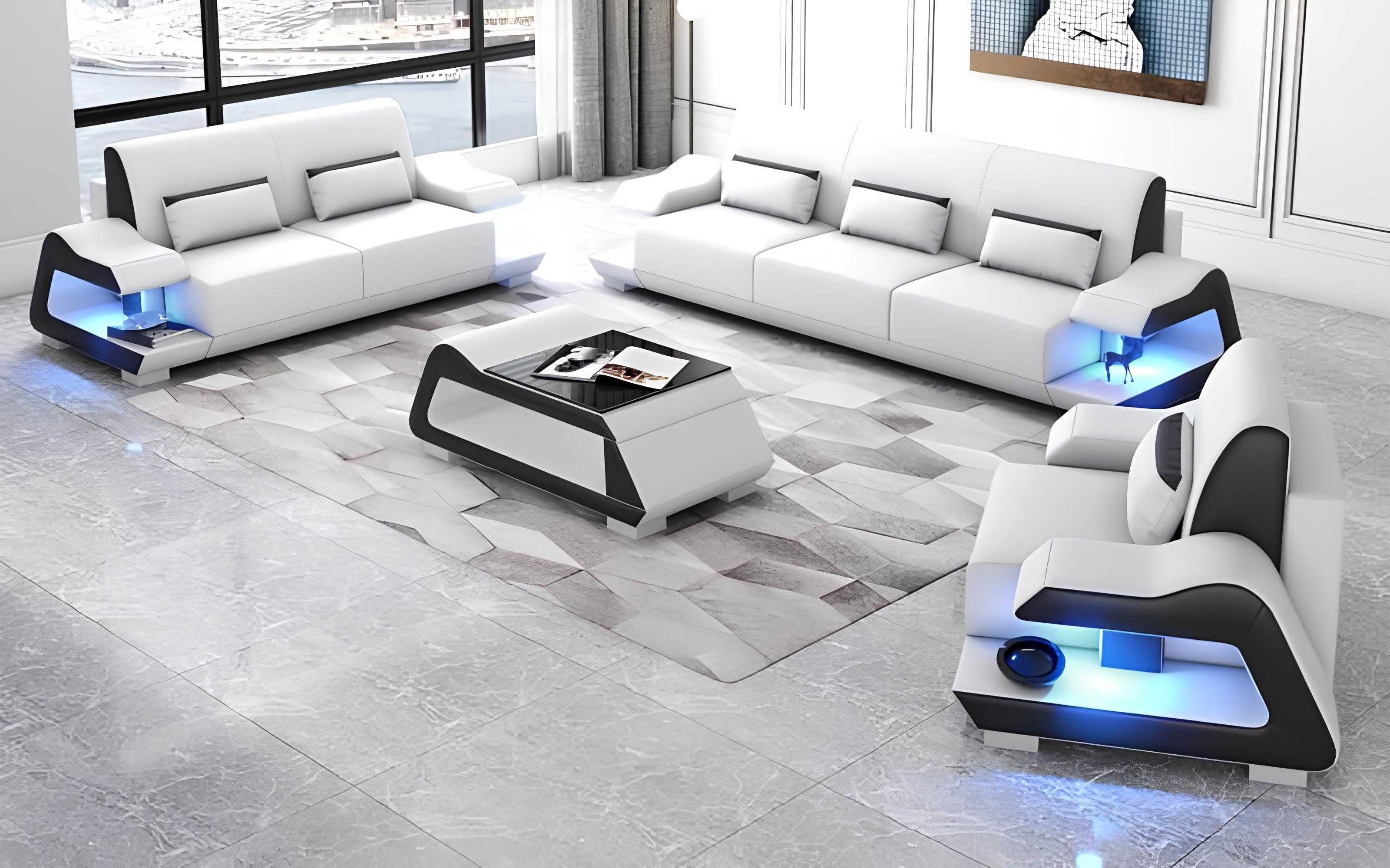 Xlmoebel 3-Sitzer Elegante weiße Ledersitzgruppe mit klaren Linien und modernem Design, Hergestellt in Europa