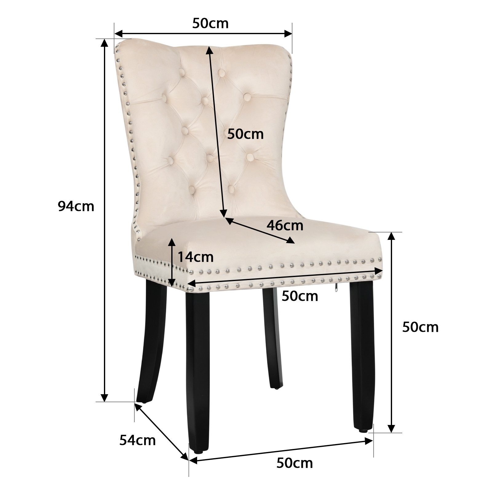 Puluomis Esszimmerstuhl (2/4/6/8 Set Grau/ Schwarz/Beige, 4 St), Samt Stuhl mit hoher Rückenlehne, Küchenstuhl mit Holzbeinen – Bild 4 von 5