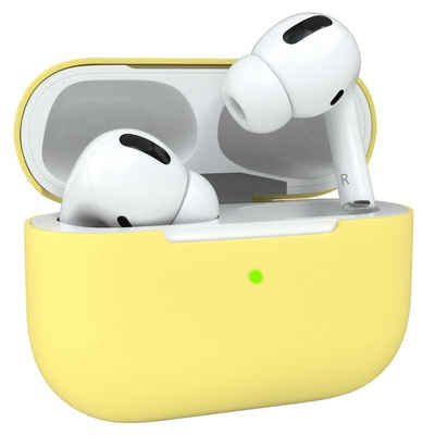 EAZY CASE Kopfhörer-Schutzhülle Silikon Hülle kompatibel mit Apple AirPods Pro, Fullcover Silikoncase Rutschfestes Etui Hülle Stoßfest Cover Gelb