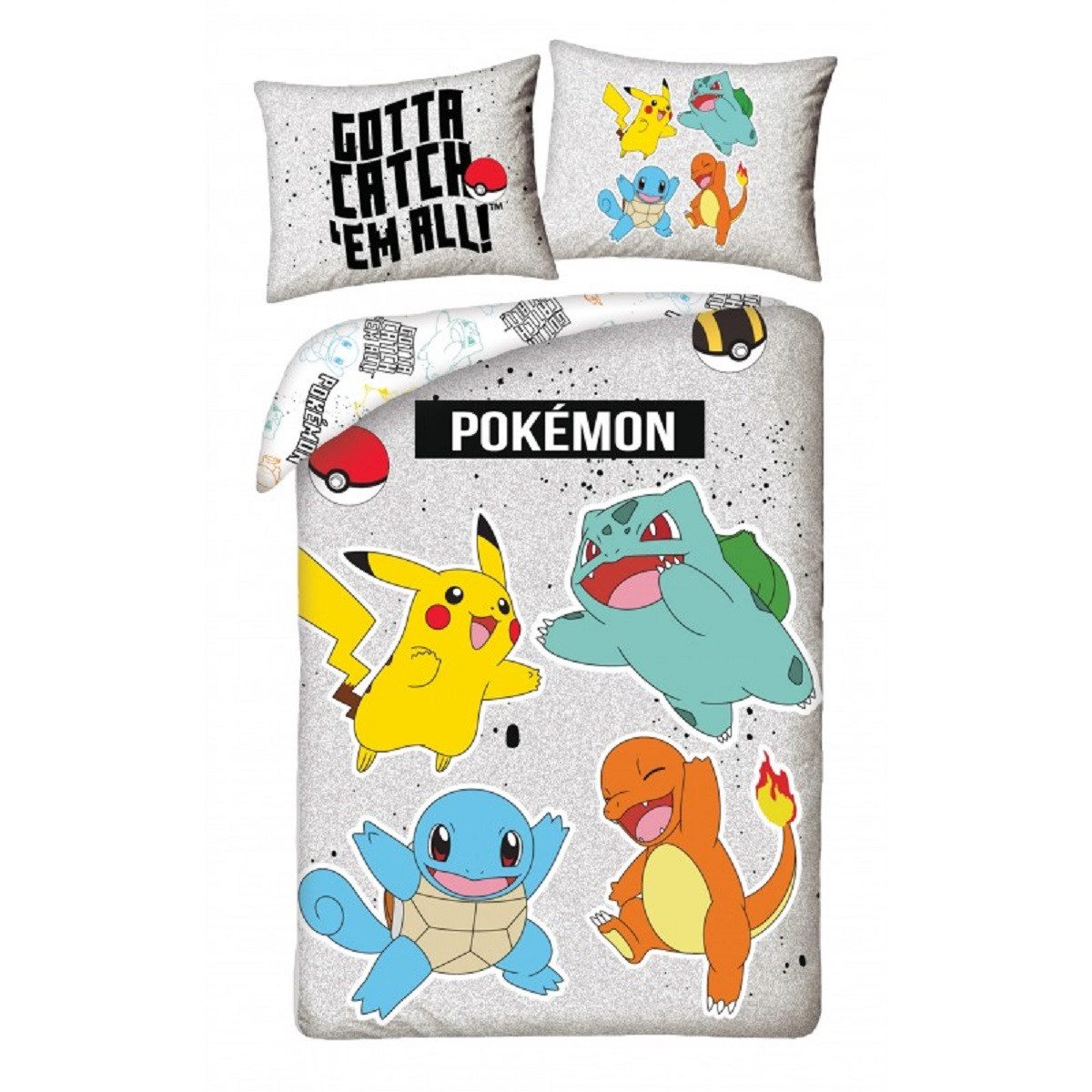 POKÉMON Bettwäsche Set aus Mikrofaser Deckenbezug 140 × 200 cm mit 70 × 90 cm Kissenbezug, Mikrofaser, 2 teilig