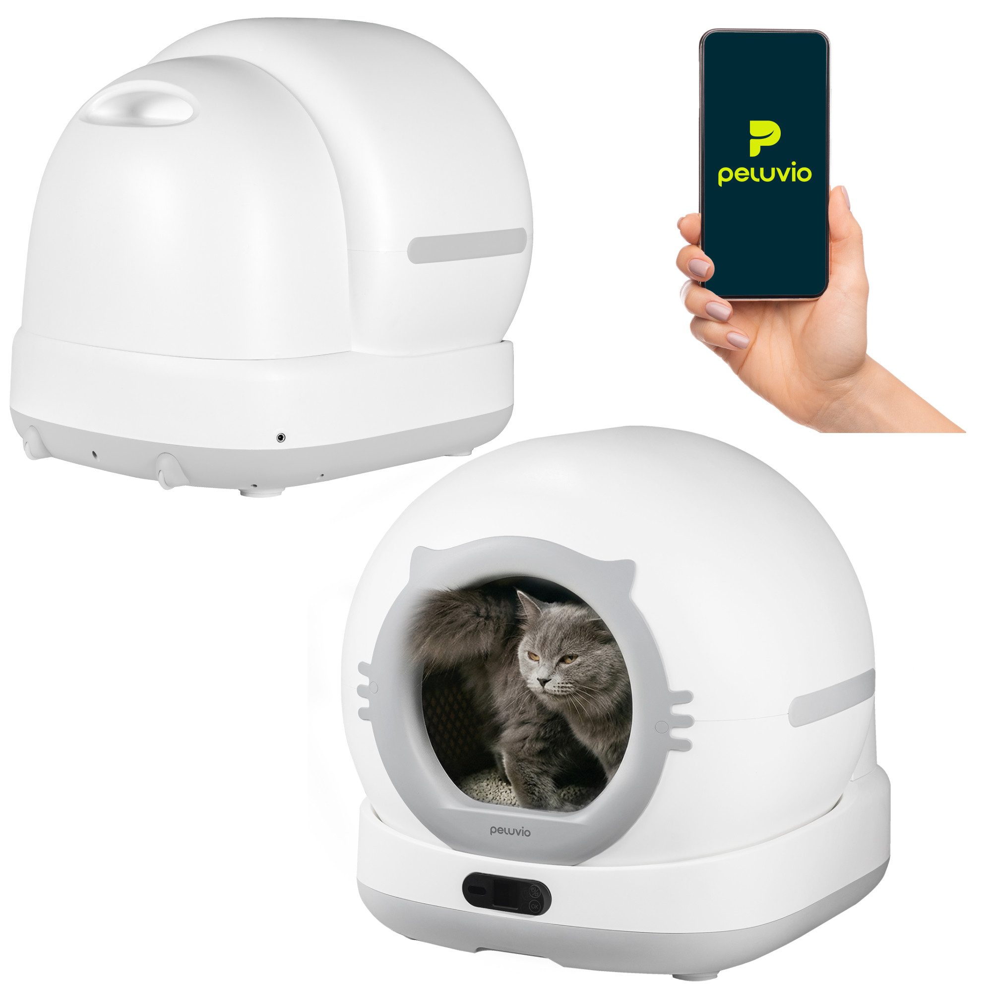 Peluvio Katzentoilette PEARL, Selbstreinigung/ToF+4 Waagen/1080p Kamera/WLAN 2.4+5/72 l