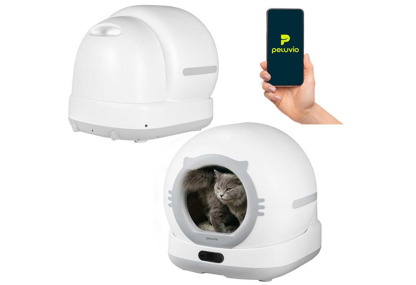 Peluvio Katzentoilette PEARL, Selbstreinigung/ToF+4 Waagen/1080p Kamera/WLAN 2.4+5/72 l
