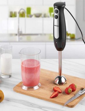 AICOK Stabmixer Pürierstab Mixer Handmixer, 400,00 W, Edelstahlklinge, BPA frei, inkl. Messbecher, 2 Geschwindigkeiten