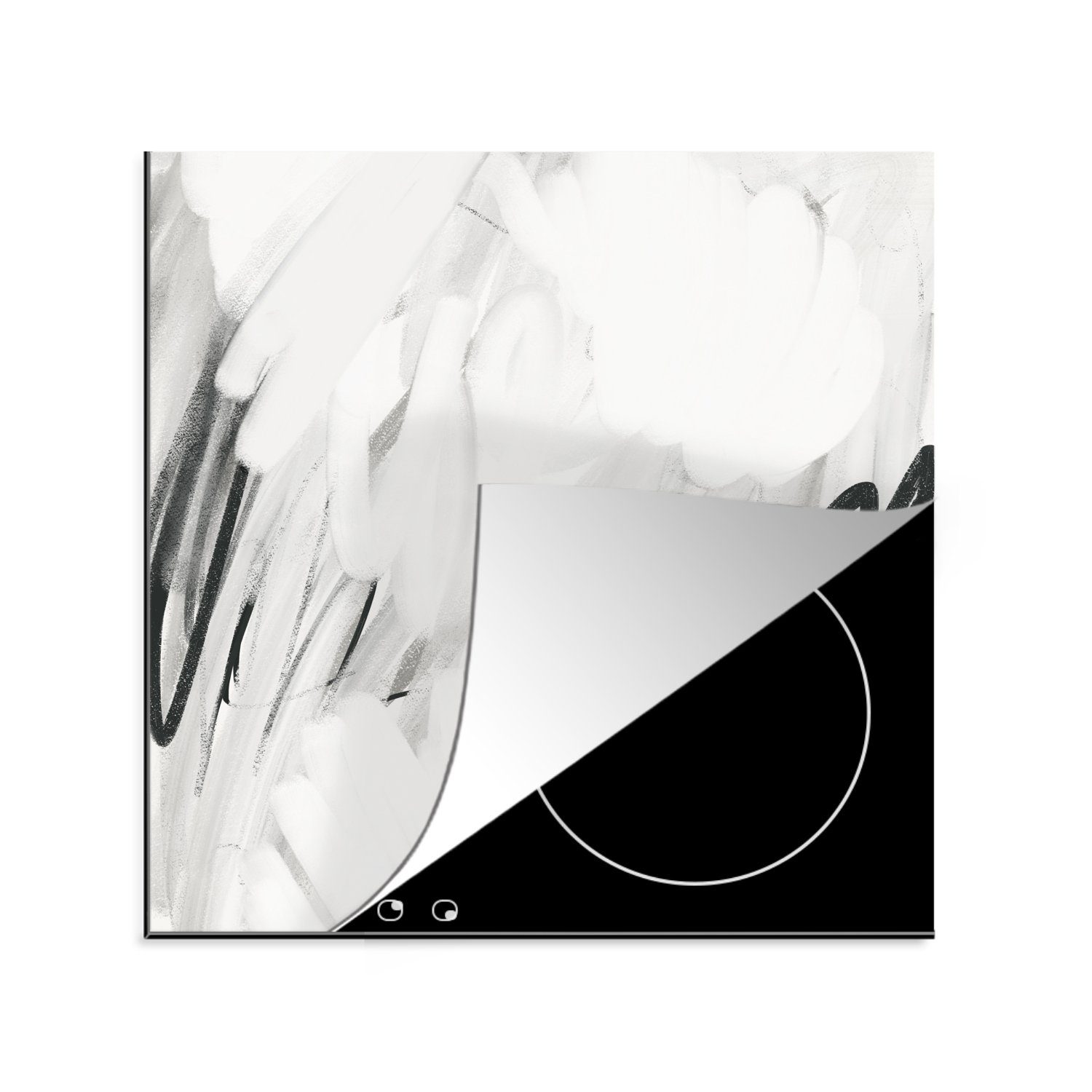 MuchoWow Herdblende-/Abdeckplatte Kunst - Abstrakt - Grau, Vinyl, (1 tlg), 78x78 cm, Ceranfeldabdeckung, Arbeitsplatte für küche