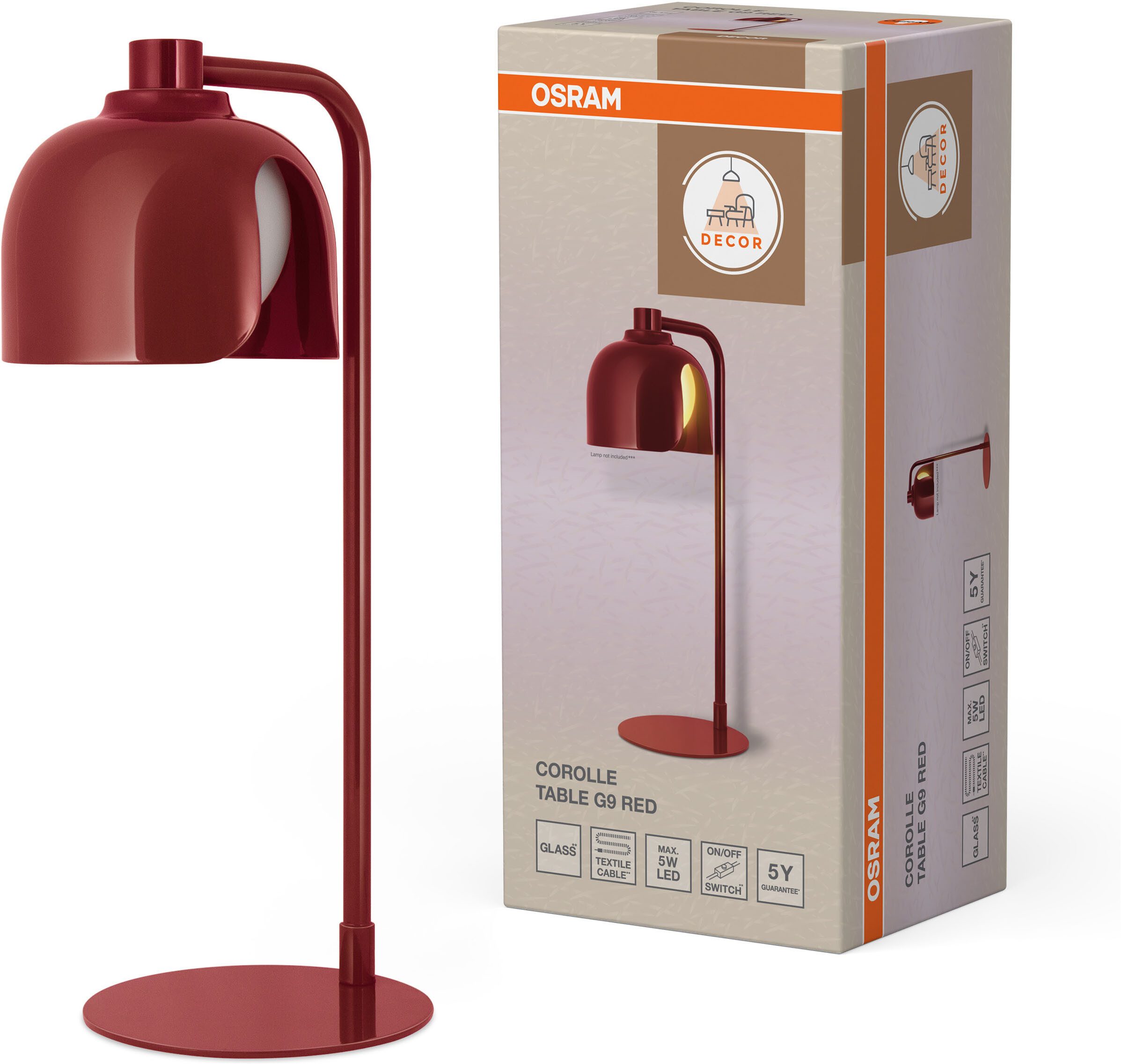 Osram Tischleuchte Decor Corolle, ohne Leuchtmittel, Fassung G9, Stahl und Glas