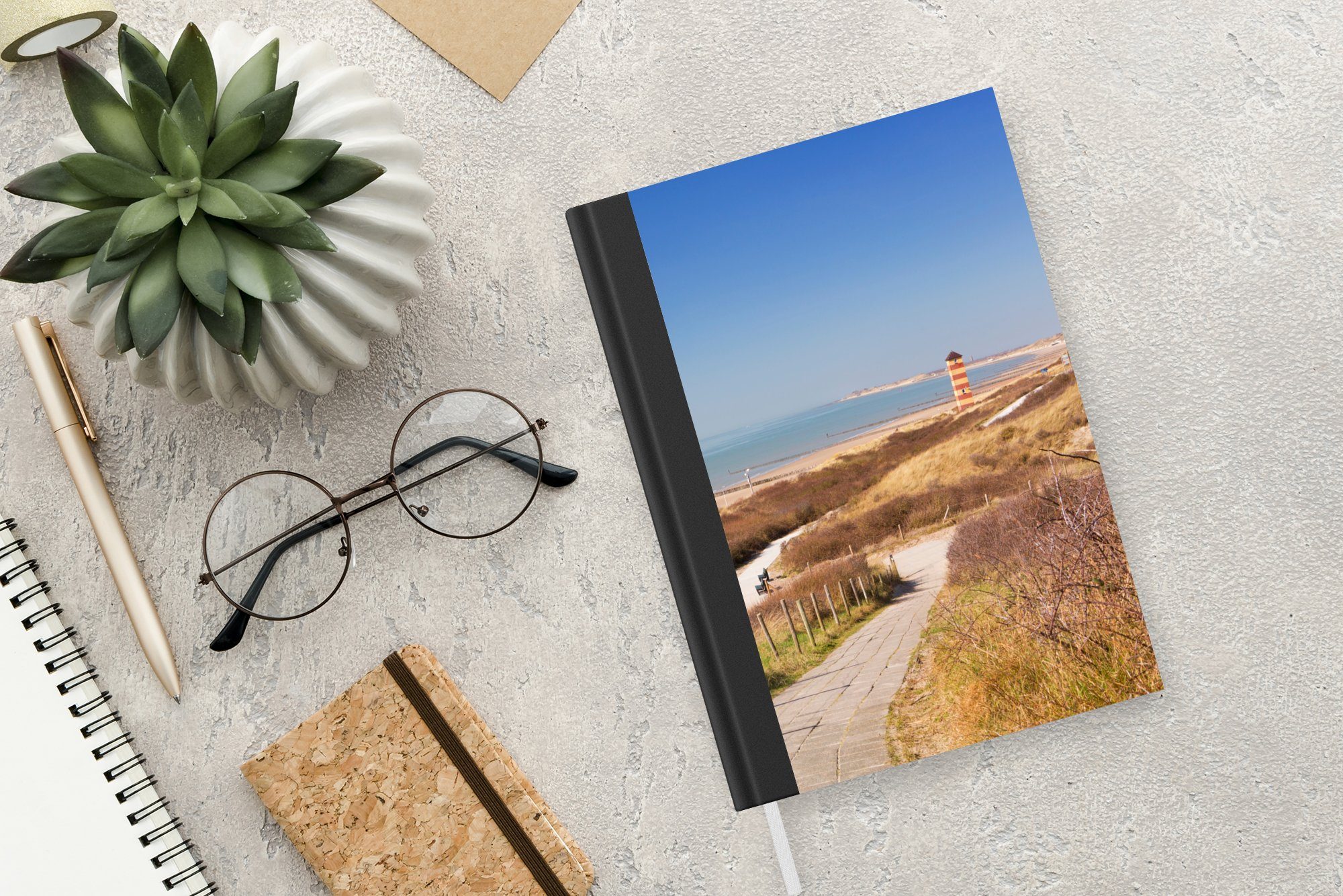 Leuchtturm Meer Niederlande, A5, - Notizbuch Notizheft, Tagebuch, MuchoWow - Strand Haushaltsbuch Seiten, Journal, 98 Merkzettel, -