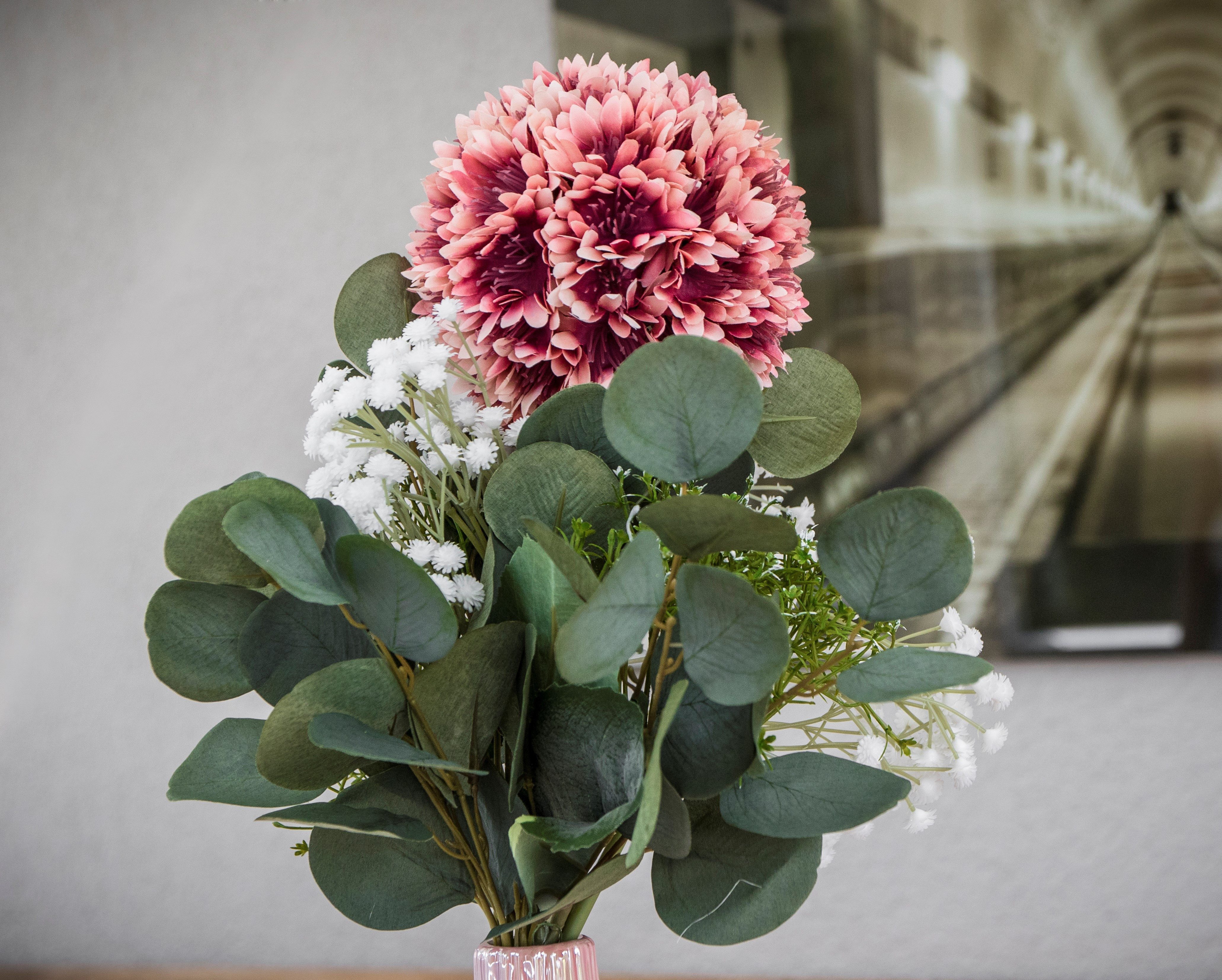 Kunstblumenstrauß MARIA Allium Lauchblüte, Schleierkraut (Gypsophila), Eukalyptus, 2474U, Höhe 50 cm, künstlich, naturgetreu, täuschend echt – Bild 2 von 3