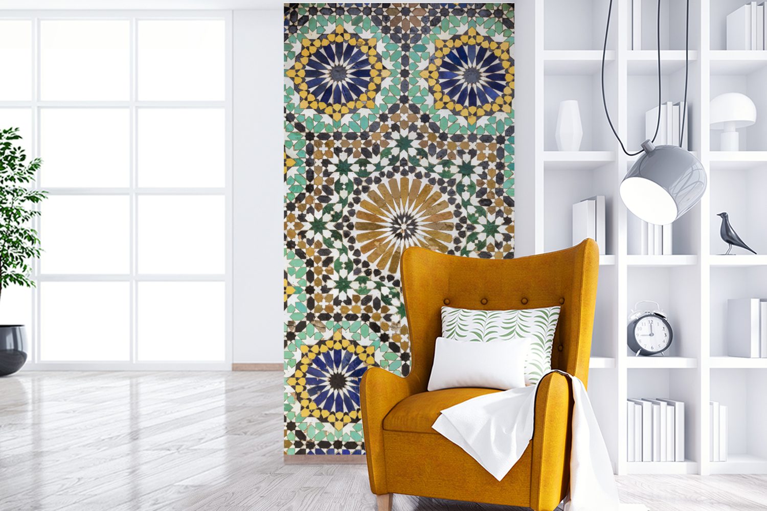 MuchoWow Fototapete Eine Nahaufnahme eines marokkanischen Wohnzimmer Fototapete Schlafzimmer Vliestapete Matt, für bedruckt, Mosaiks, Küche, (2 St)