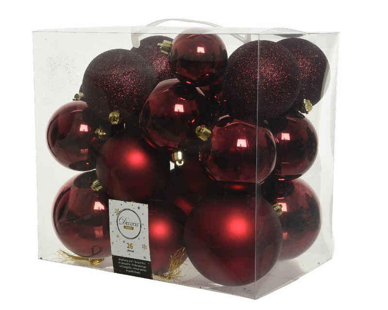 Decoris season decorations Weihnachtsbaumkugel, Weihnachtskugeln Kunststoff Mix 6-10cm bordeaux, 26er Set