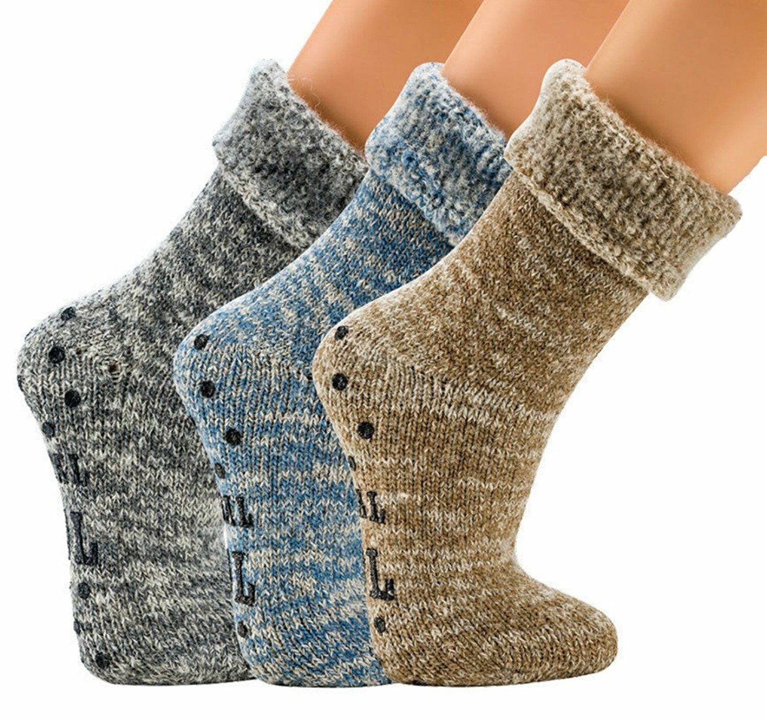 TippTexx 24 ABS-Socken 2 Paar ABS Stoppersocken Wollsocken Thermosocken mit Innenfrottee