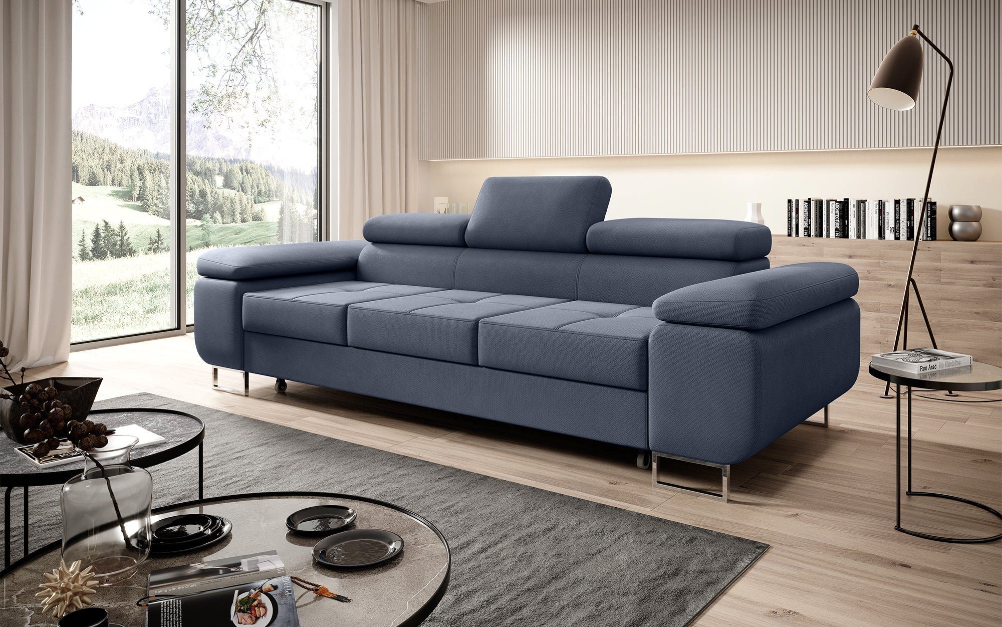 Baidani Sofa Sofa Triora mit Schlaffunktion (Stoff), inkl. Aufbau Blau