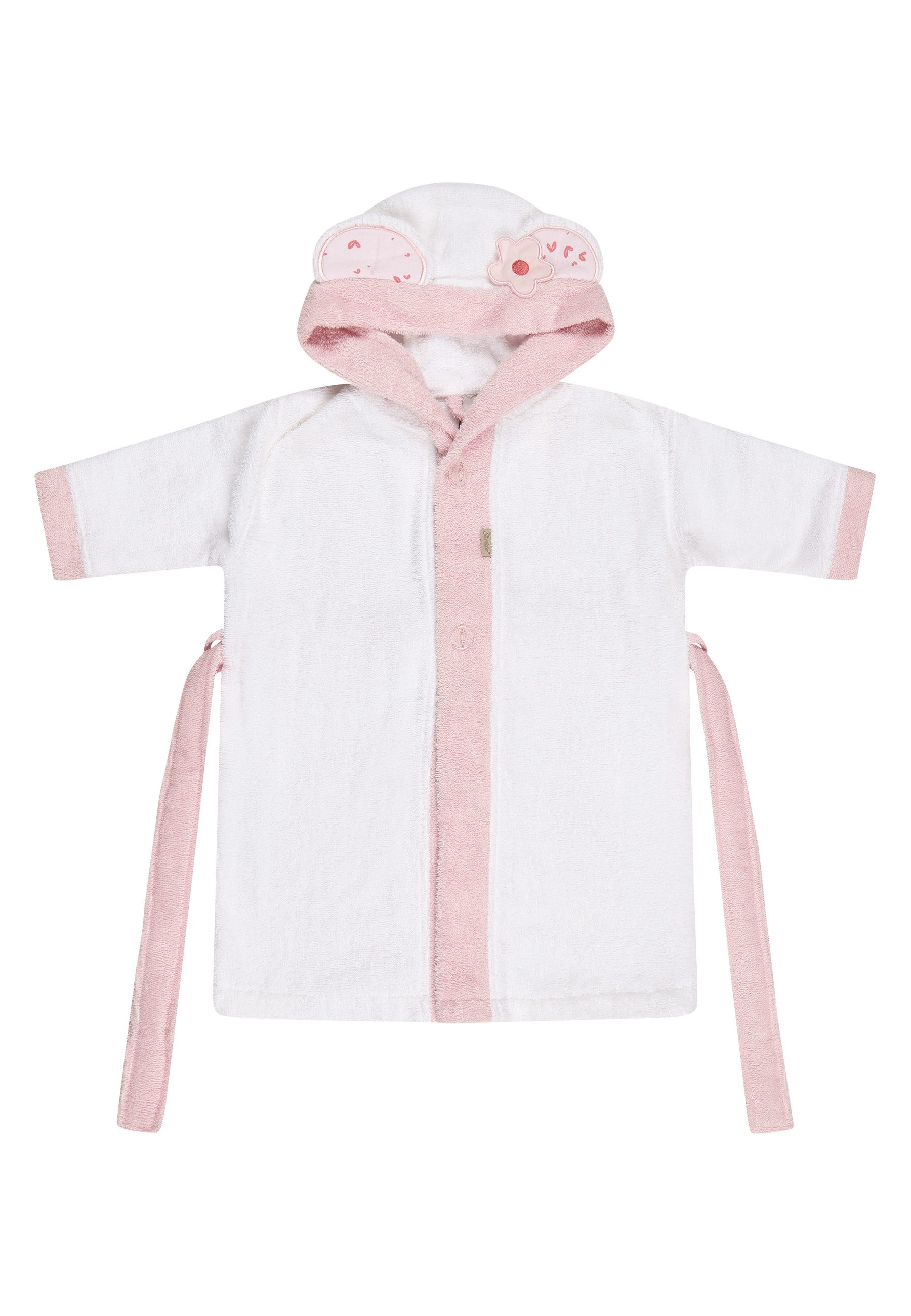 Sterntaler® Babybademantel Bademantel BÄR Betty, lange Arme, Oberstoff: 100 % Baumwolle, aus saugfähiger Baumwolle, kuschelweiche Frotteequalität, mit Kapuze und Gürtel, 3D Elemente an der Kapuze, edle Holzknöpfe, Knöpfe, Bademantel aus weichem Frottee, 3D Ohren an der Kapuze, Knöpfe, Gürtel
